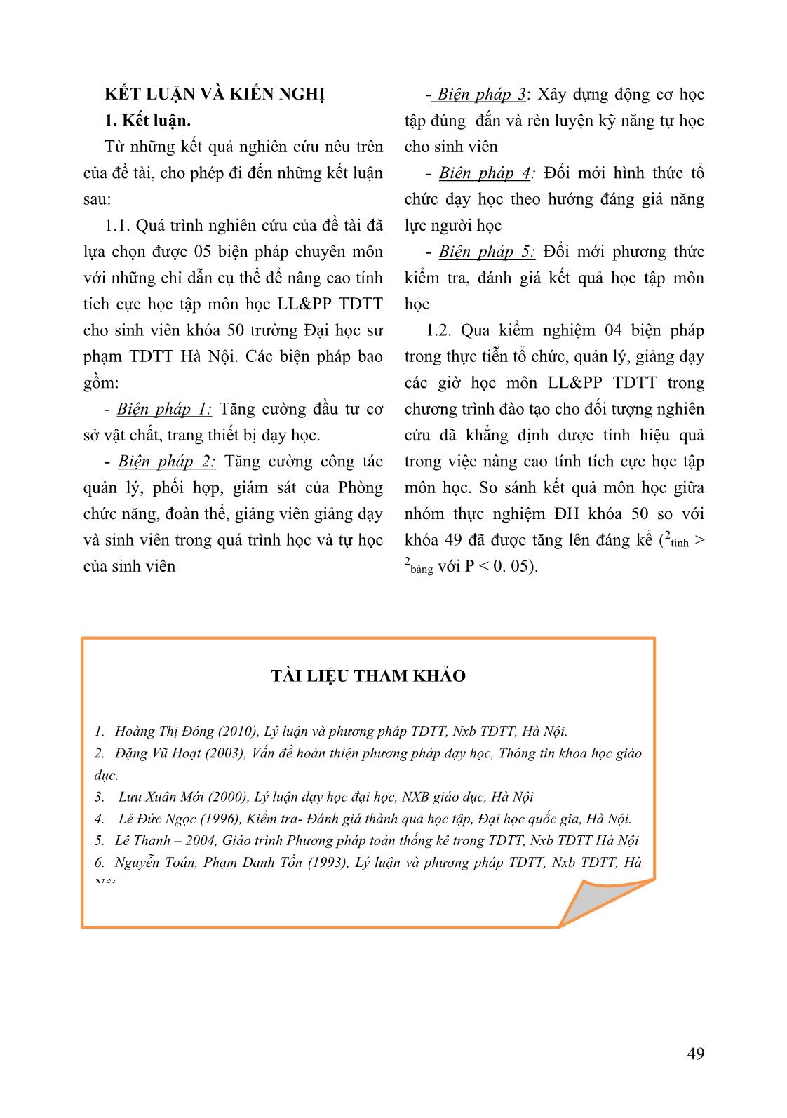 Lựa chọn và ứng dụng biện pháp nâng cao tính tích cực học tập môn Lý luận và phương pháp Thể dục Thể thao cho sinh viên Khóa 50 trường Đại học Sư phạm Thể dục Thể thao Hà Nội trang 6