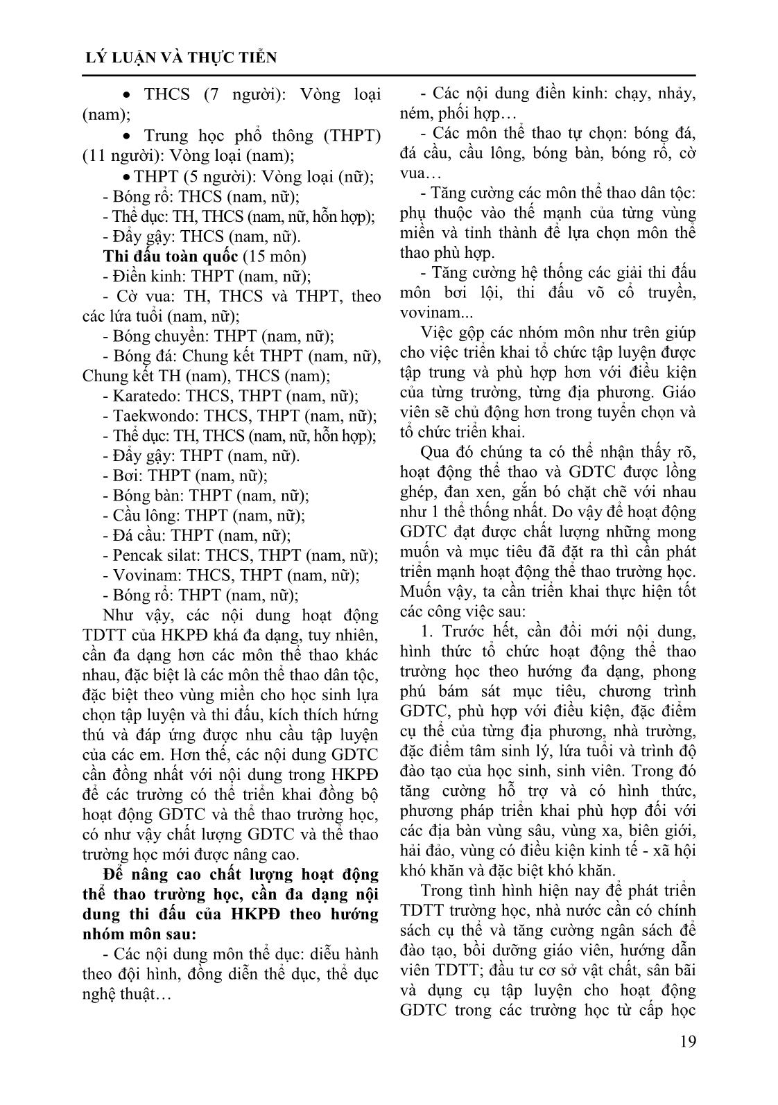 Môn thể thao tự chọn và những đổi mới nội dung, hình thức tổ chức hoạt động thể thao trong trường Phổ thông trang 7