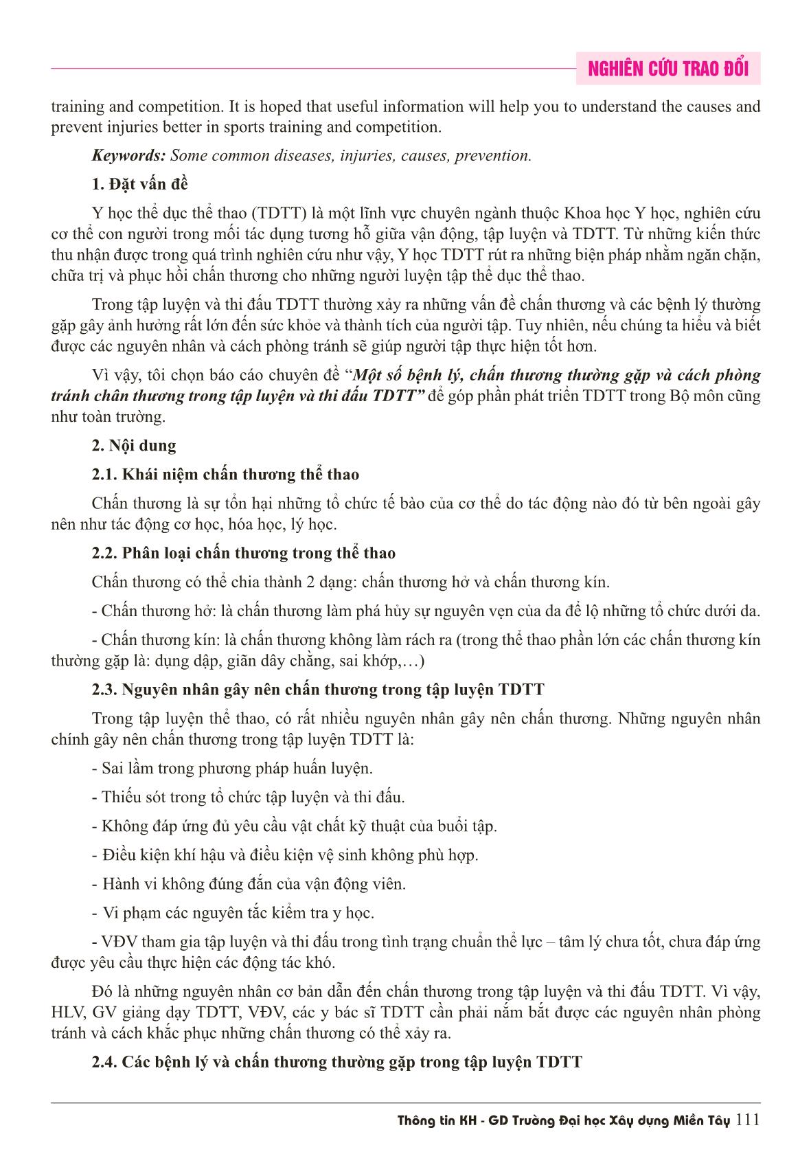 Một số bệnh lý, chấn thương thường gặp và cách phòng tránh chấn thương trong tập luyện và thi đấu thể dục thể thao trang 2