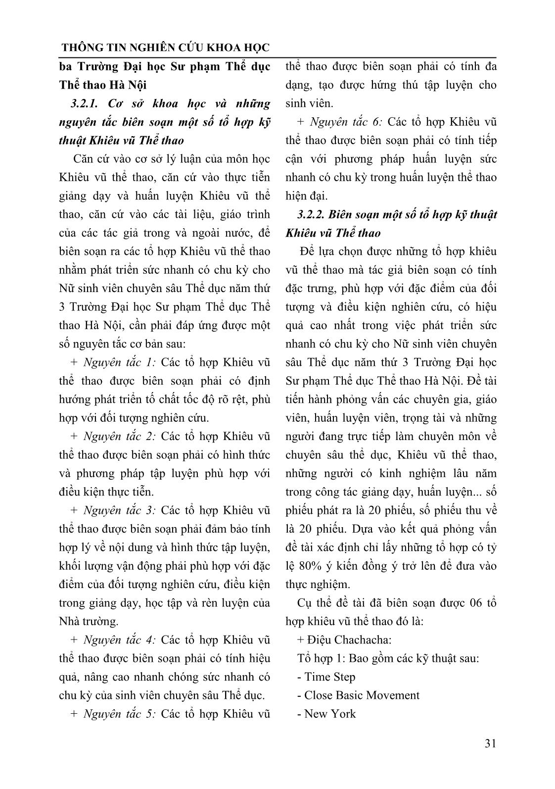 Nghiên cứu biên soạn một số tổ hợp kỹ thuật khiêu vũ thể thao nhằm phát triển sức nhanh có chu kỳ cho nữ sinh viên chuyên sâu thể dục năm thứ ba trường Đại học Sư phạm Thể dục Thể thao Hà Nội trang 3
