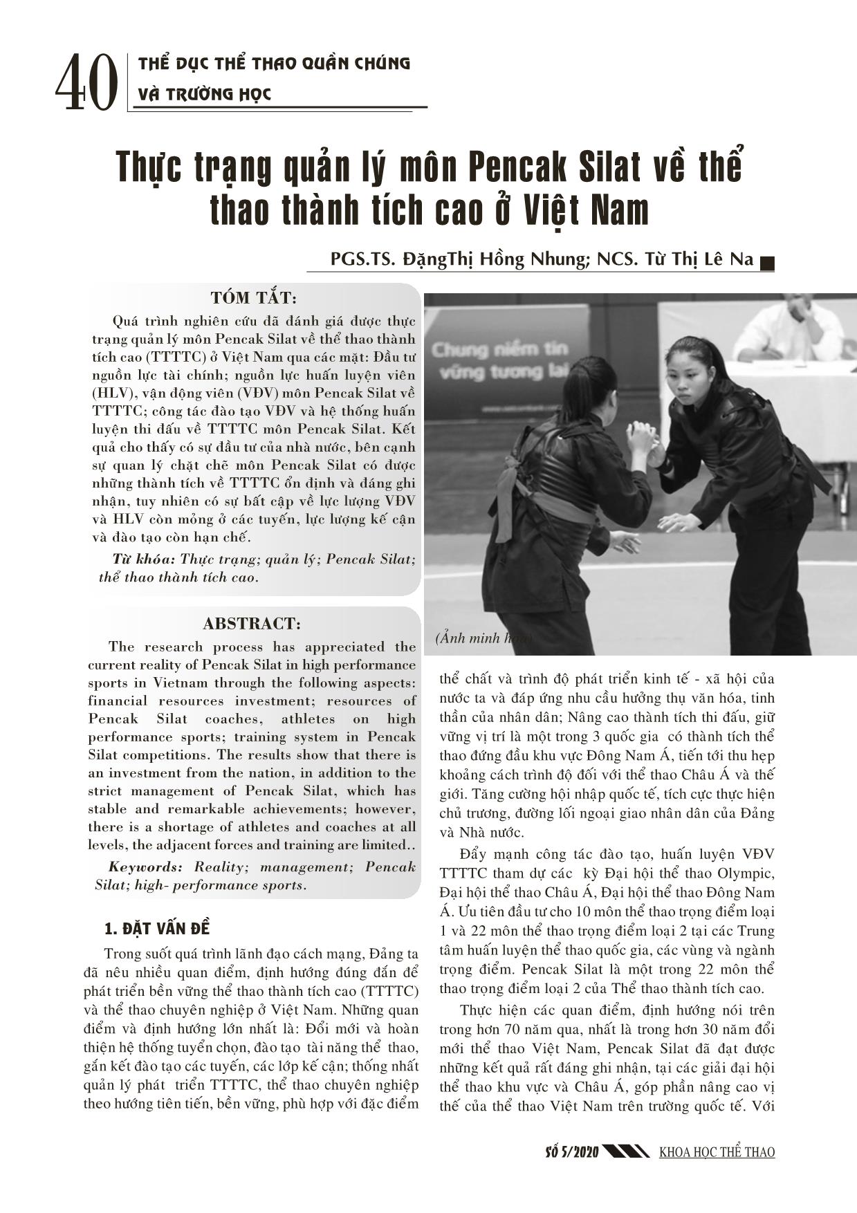 Thực trạng quản lý môn Pencak Silat về thể thao thành tích cao ở Việt Nam trang 1