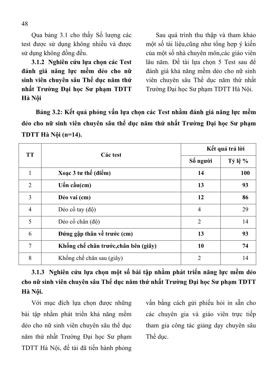 Nghiên cứu lựa chọn một số bài tập nhằm phát triển năng lực mềm dẻo cho nữ sinh viên chuyên sâu thể dục năm thứ nhất trường Đại học Sư phạm Thể dục Thể thao Hà Nội trang 3