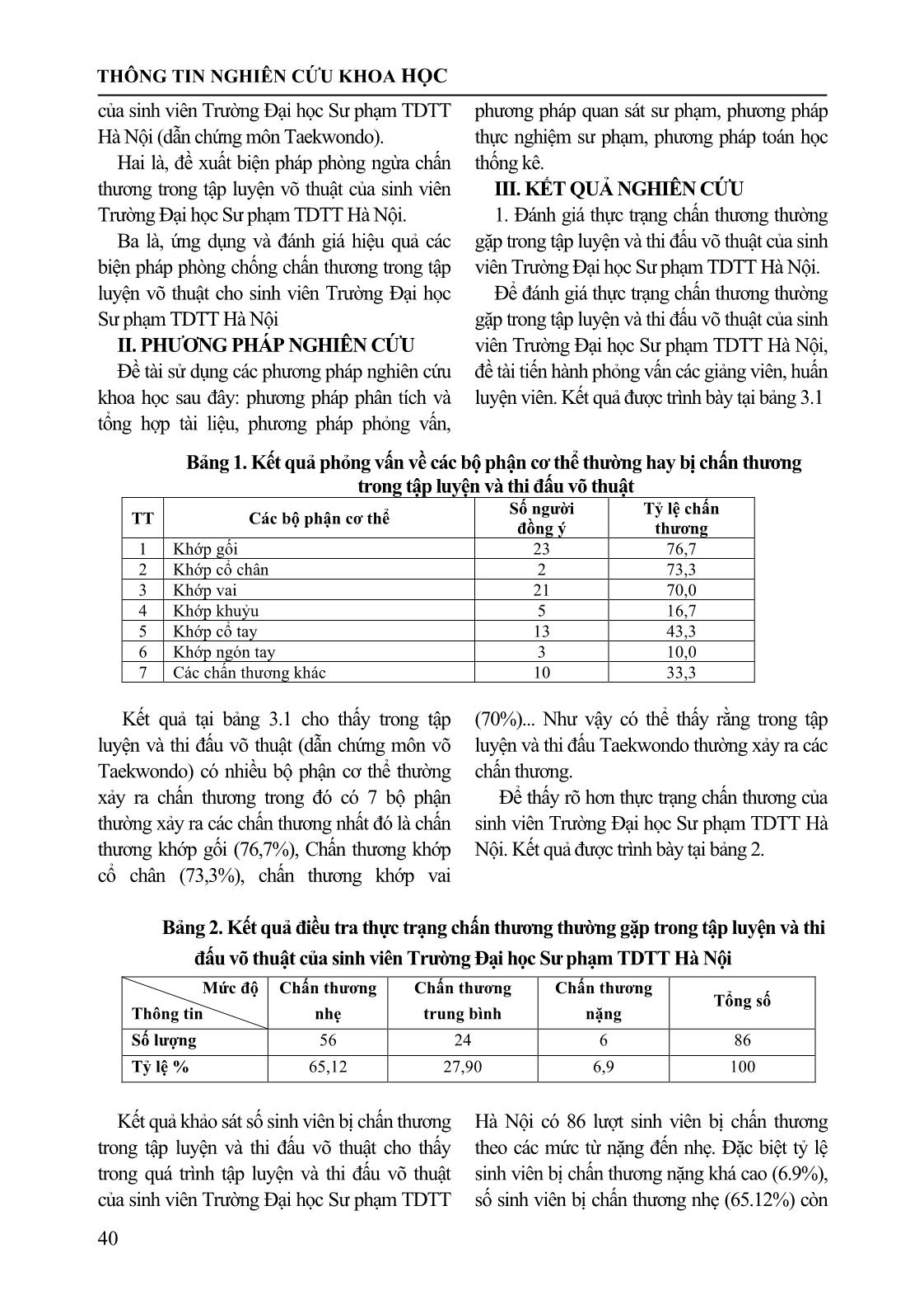 Phòng chống chấn thương trong tập luyện võ thuật cho sinh viên trường Đại học Sư phạm Thể dục Thể thao Hà Nội trang 2