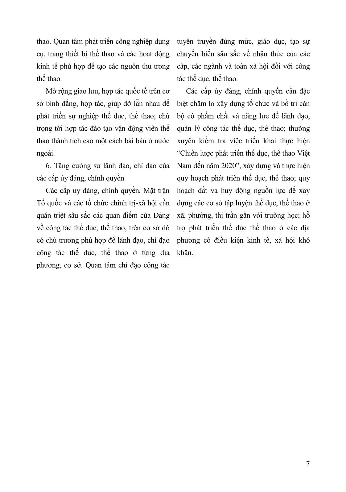 Tăng cường sự lãnh đạo của Đảng, tạo bước phát triển mạnh mẽ về thể dục, thể thao đến năm 2020 trang 5