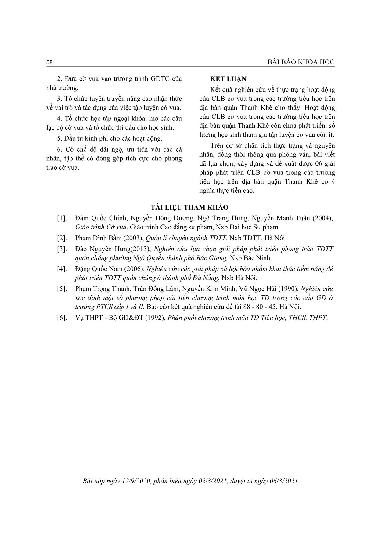 Thực trạng hoạt động của câu lạc bộ Cờ vua tại các trường Tiểu học trên địa bàn quận Thanh Khê thành phố Đà Nẵng trang 6