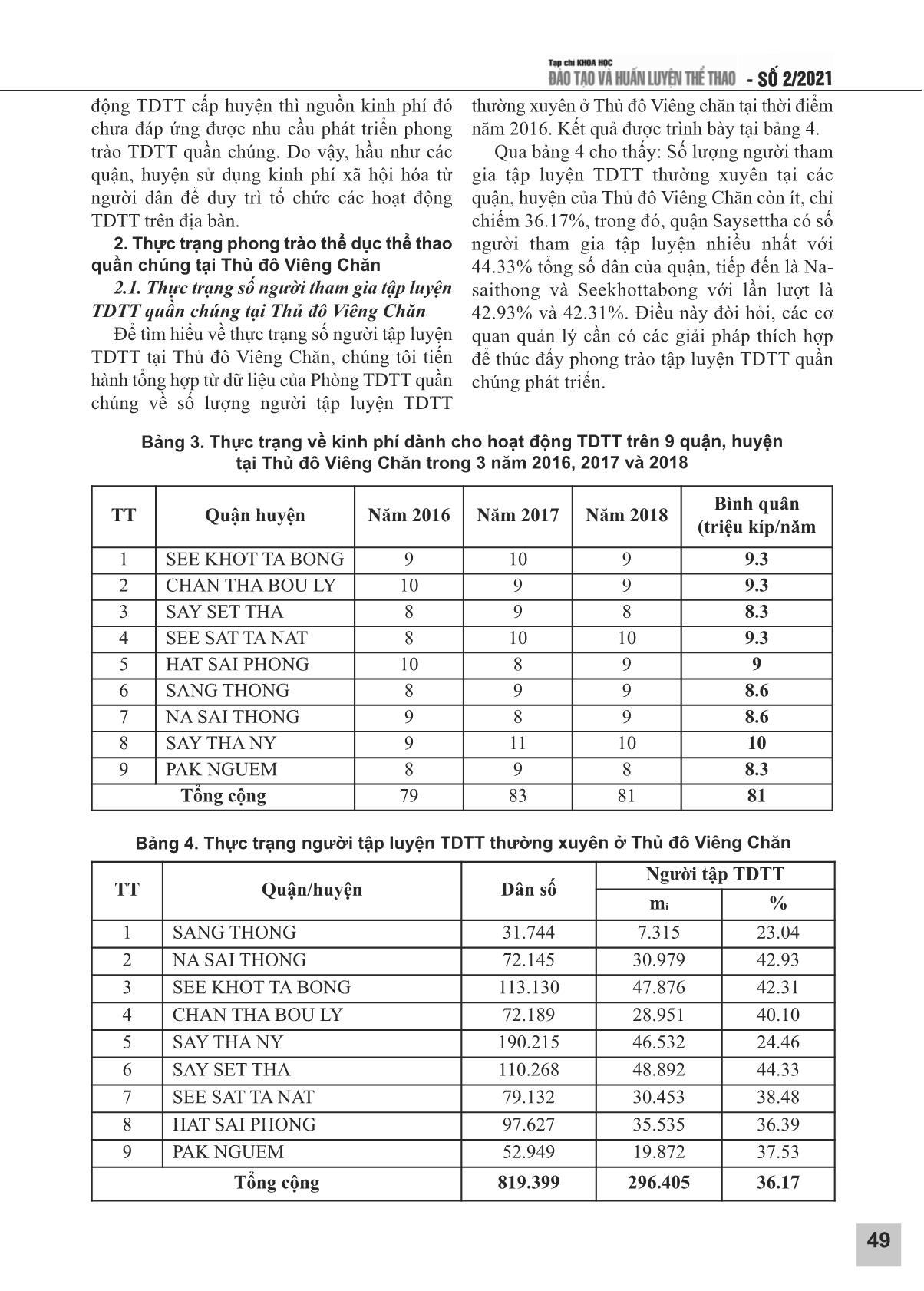 Thực trạng phong trào thể dục thể thao quần chúng ở thủ đô Viêng Chăn nước Cộng hòa Dân chủ Nhân dân Lào trang 4