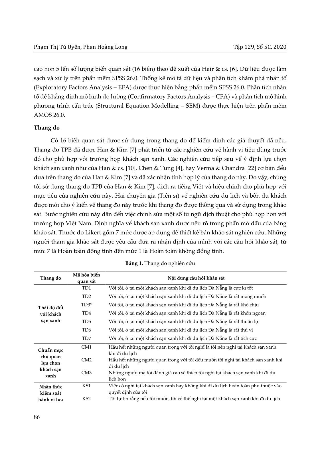 Ứng dụng lý thuyết hành vi dự định (TPB) trong nghiên cứu ý định lựa chọn khách sạn xanh của du khách tại thành phố Đà Nẵng trang 6