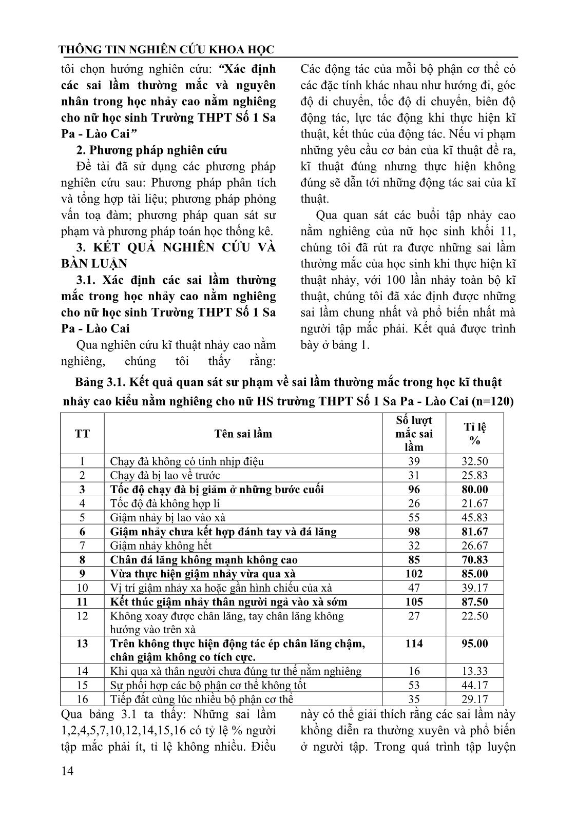 Xác định các sai lầm thường mắc và nguyên nhân trong học nhảy cao nằm nghiêng cho nữ học sinh trường THPT Số 1 Sa Pa - Lào Cai trang 2