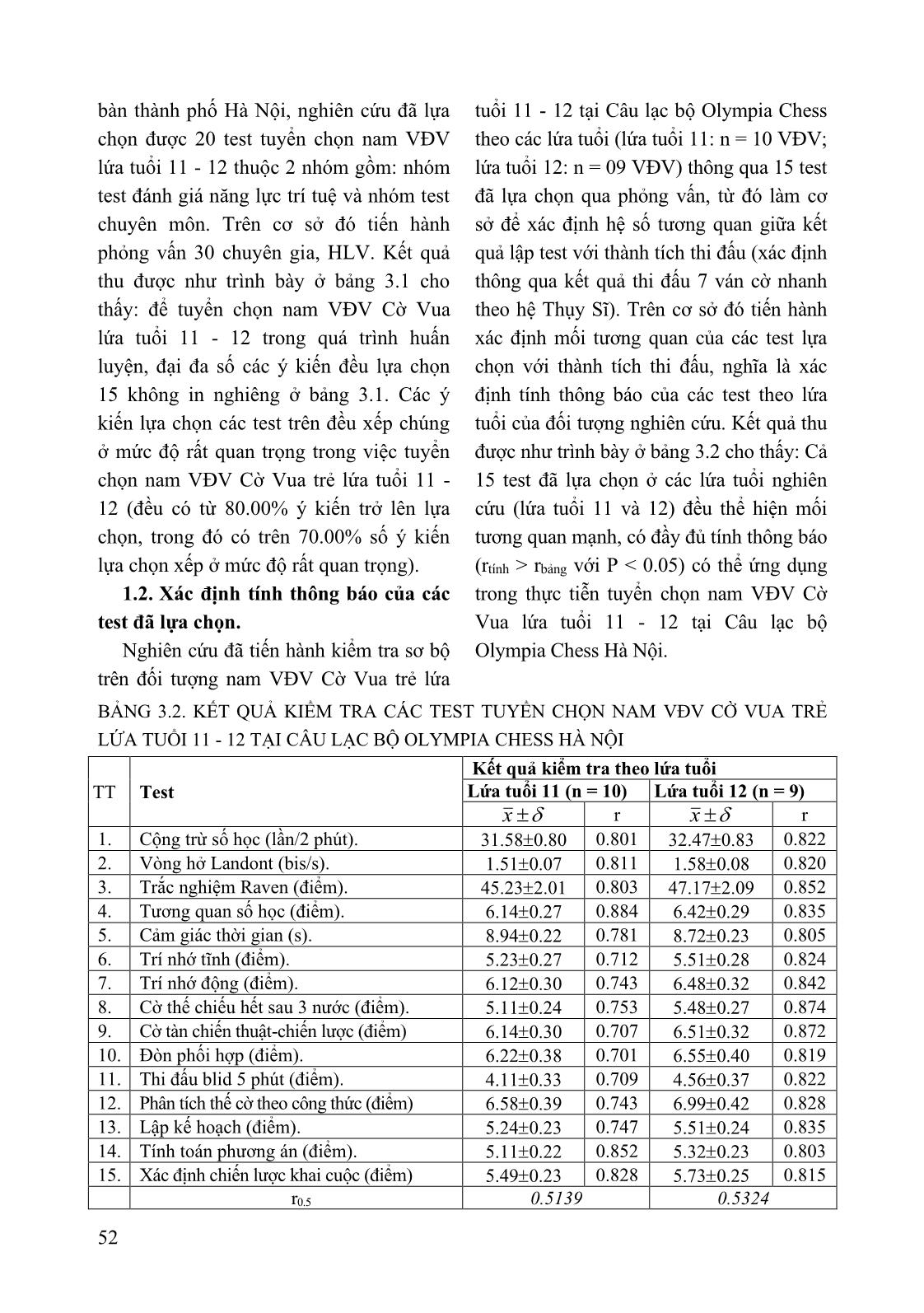 Xác định các test tuyển chọn nam vận động viên cờ vua lứa tuổi 11-12 câu lạc bộ Olympia Chess Hà Nội trang 3