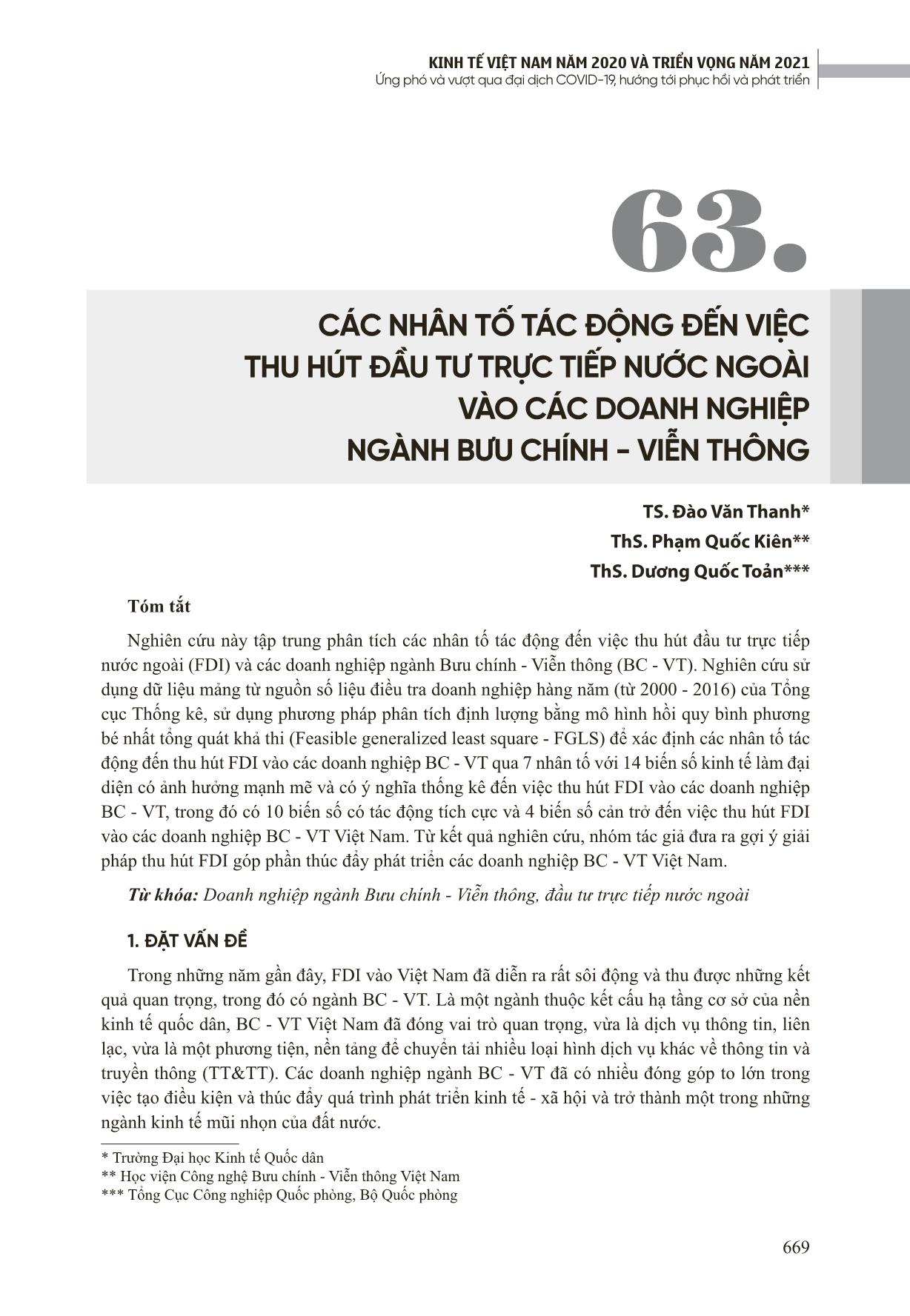 Các nhân tố tác động đến việc thu hút đầu tư trực tiếp nước ngoài vào các doanh nghiệp ngành Bưu chính - Viễn thông trang 1