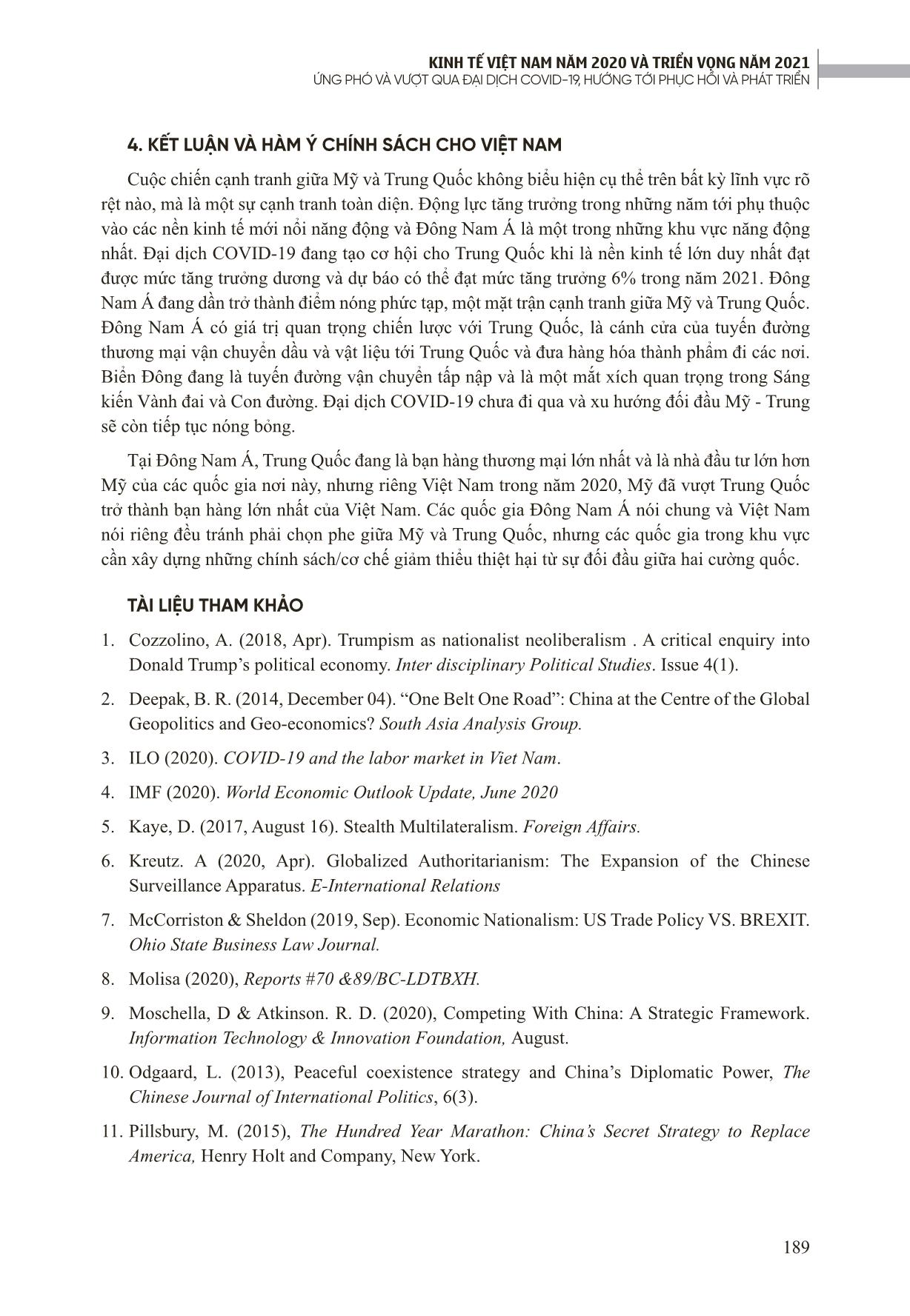 Cạnh tranh kinh tế Mỹ - Trung trong năm đầu đại dịch Covid-19 (2020) và hàm ý chính sách cho Việt Nam trang 10