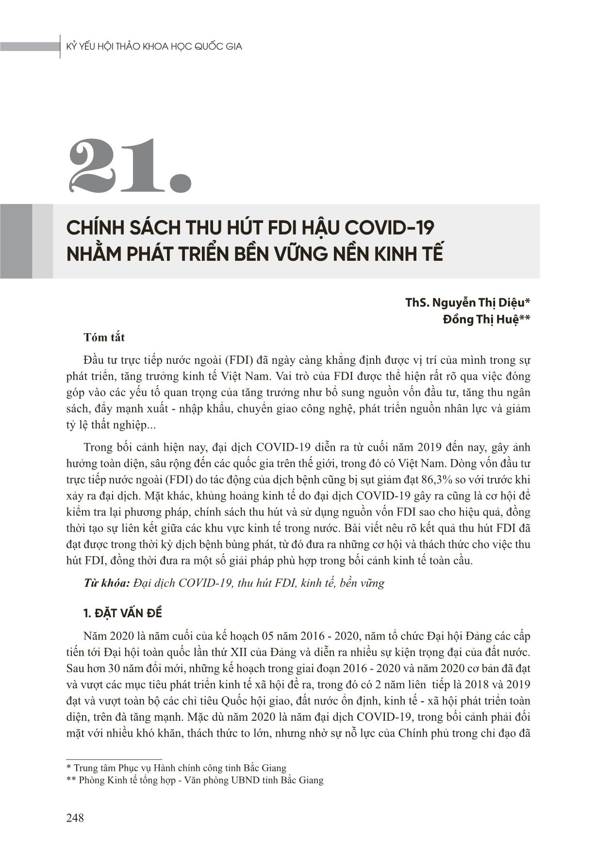 Chính sách thu hút FDI hậu Covid-19 nhằm phát triển bền vững nền kinh tế trang 1