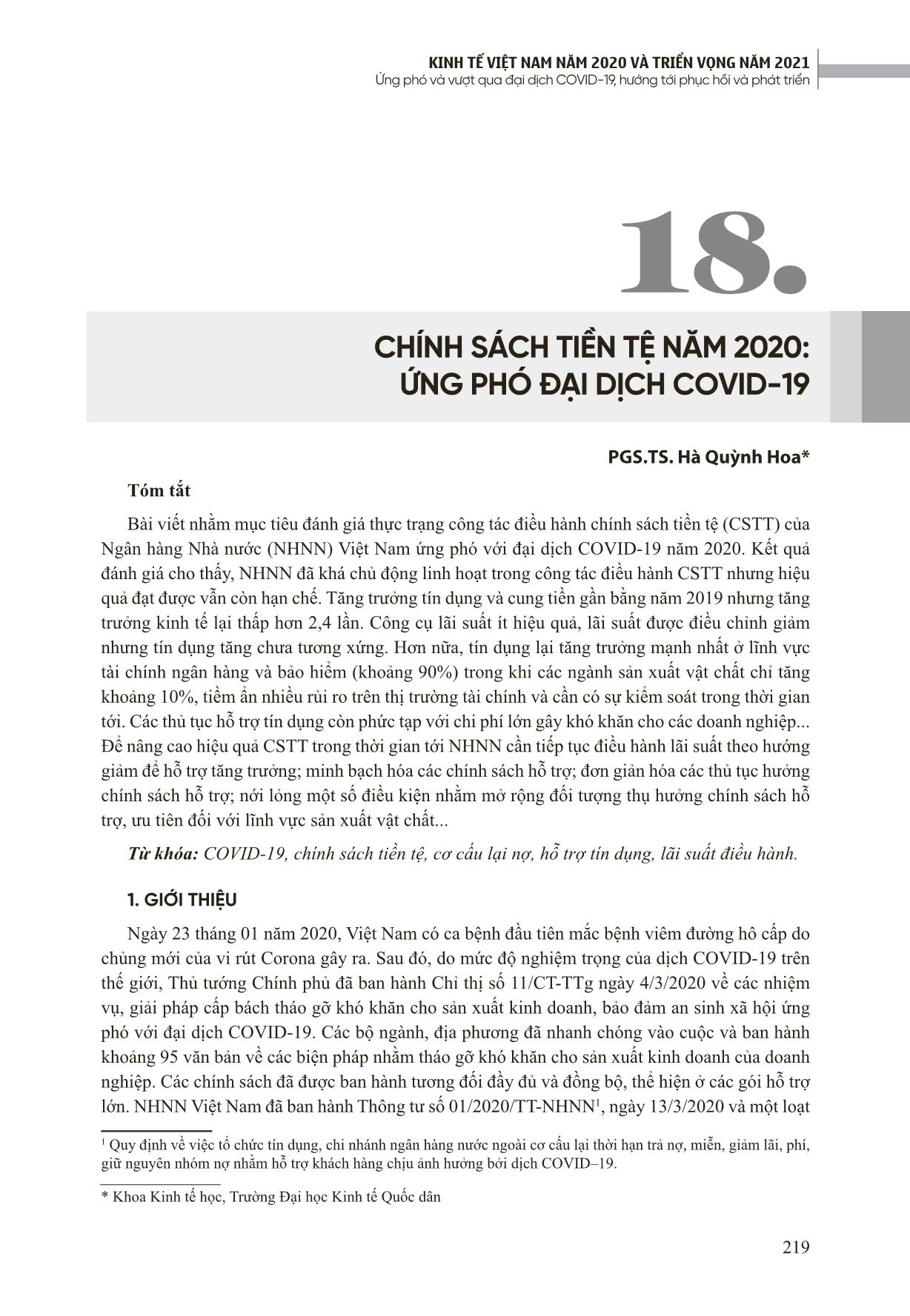 Chính sách tiền tệ năm 2020: Ứng phó đại dịch Covid-19 trang 1