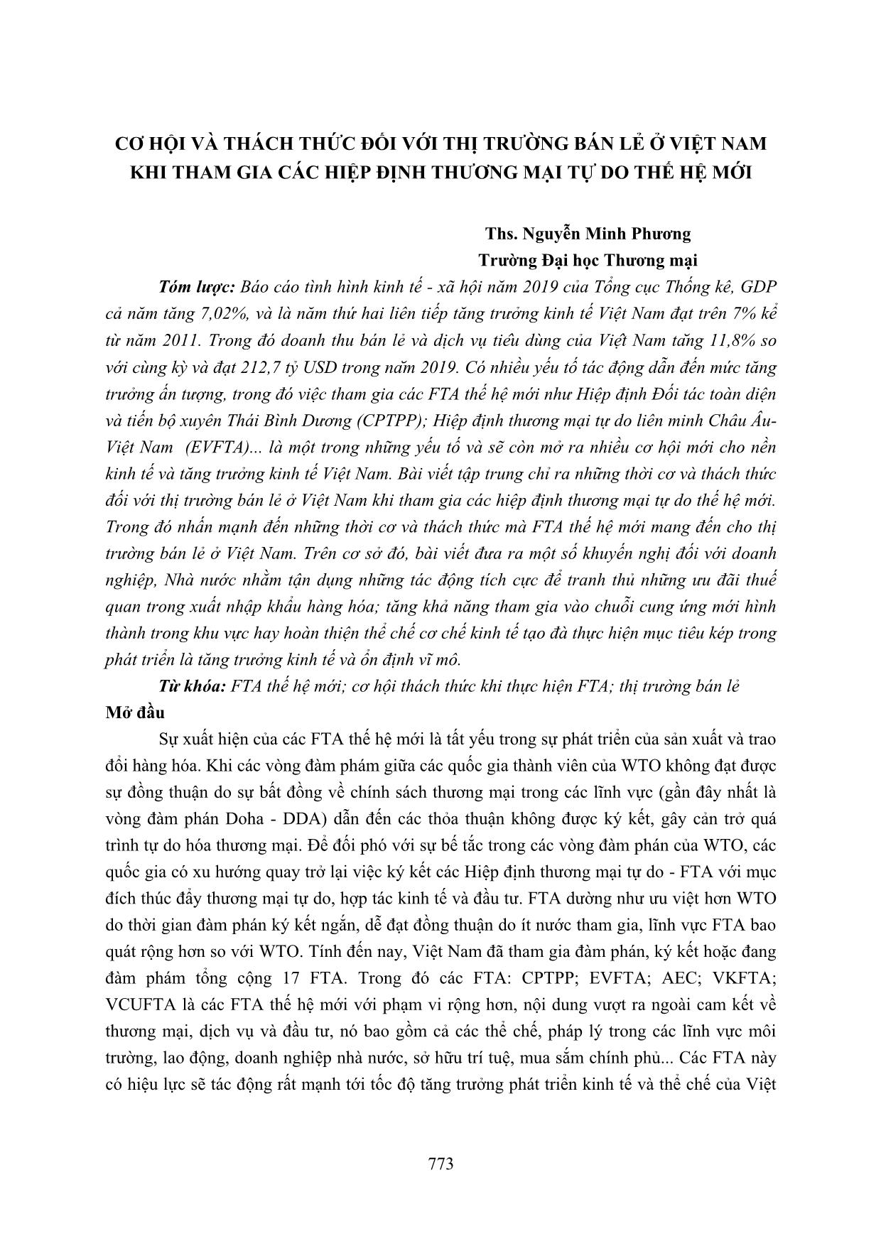 Cơ hội và thách thức đối với thị trường bán lẻ ở Việt Nam khi tham gia các hiệp định thương mại tự do thế hệ mới trang 1