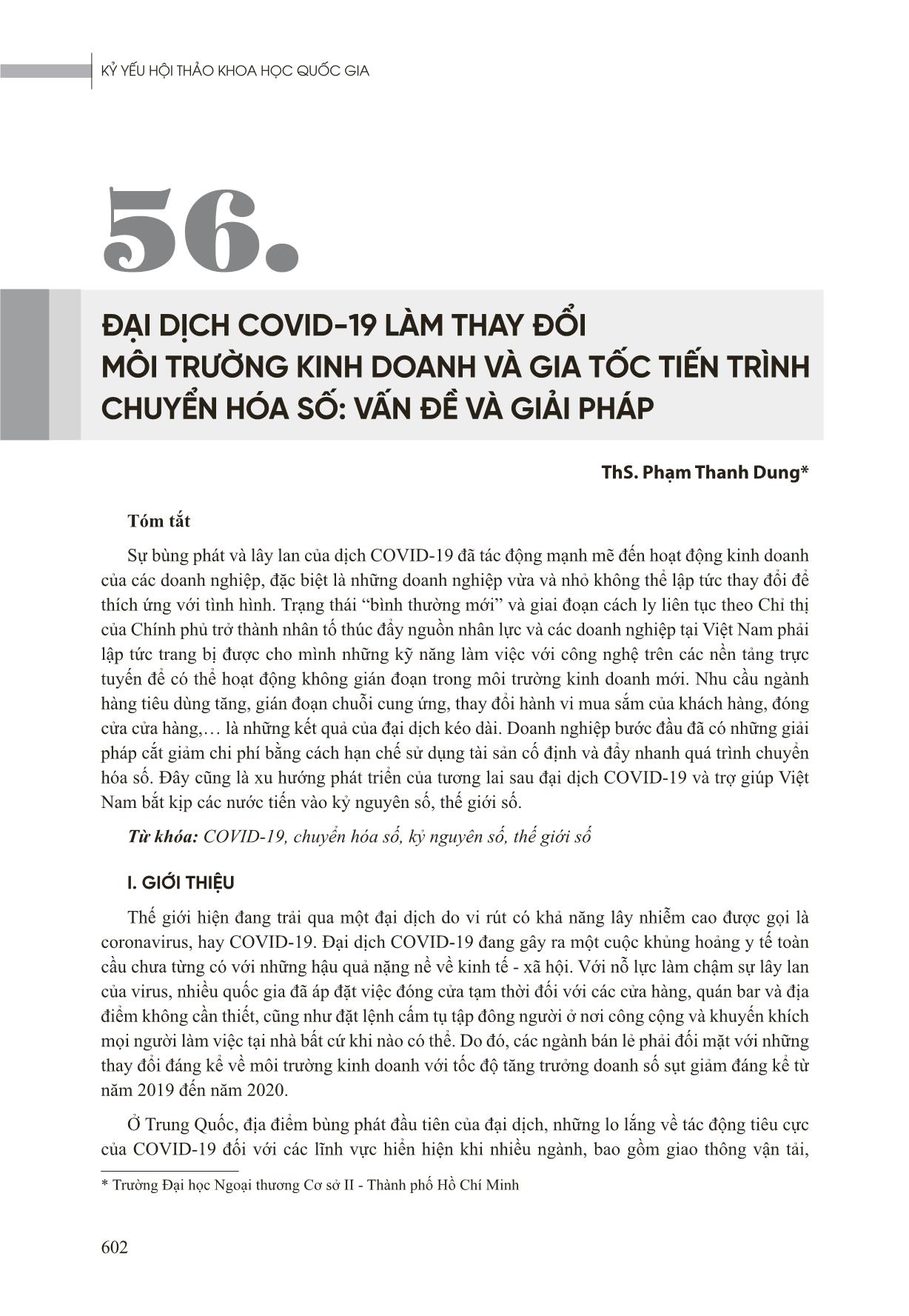 Đại dịch Covid-19 làm thay đổi môi trường kinh doanh và gia tốc tiến trình chuyển hóa số: Vấn đề và giải pháp trang 1