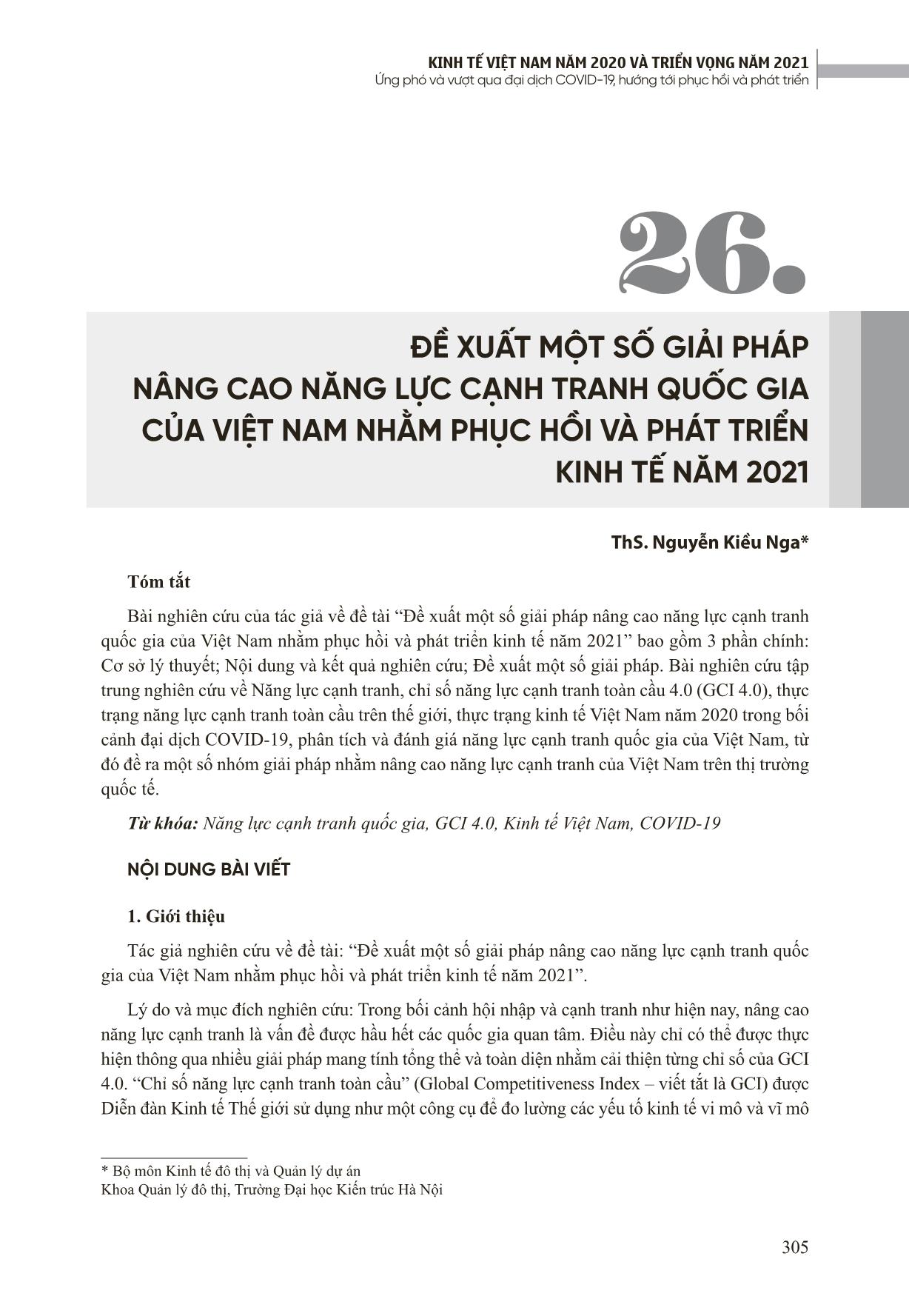 Đề xuất một số giải pháp nâng cao năng lực cạnh tranh quốc gia của Việt Nam nhằm phục hồi và phát triển kinh tế năm 2021 trang 1