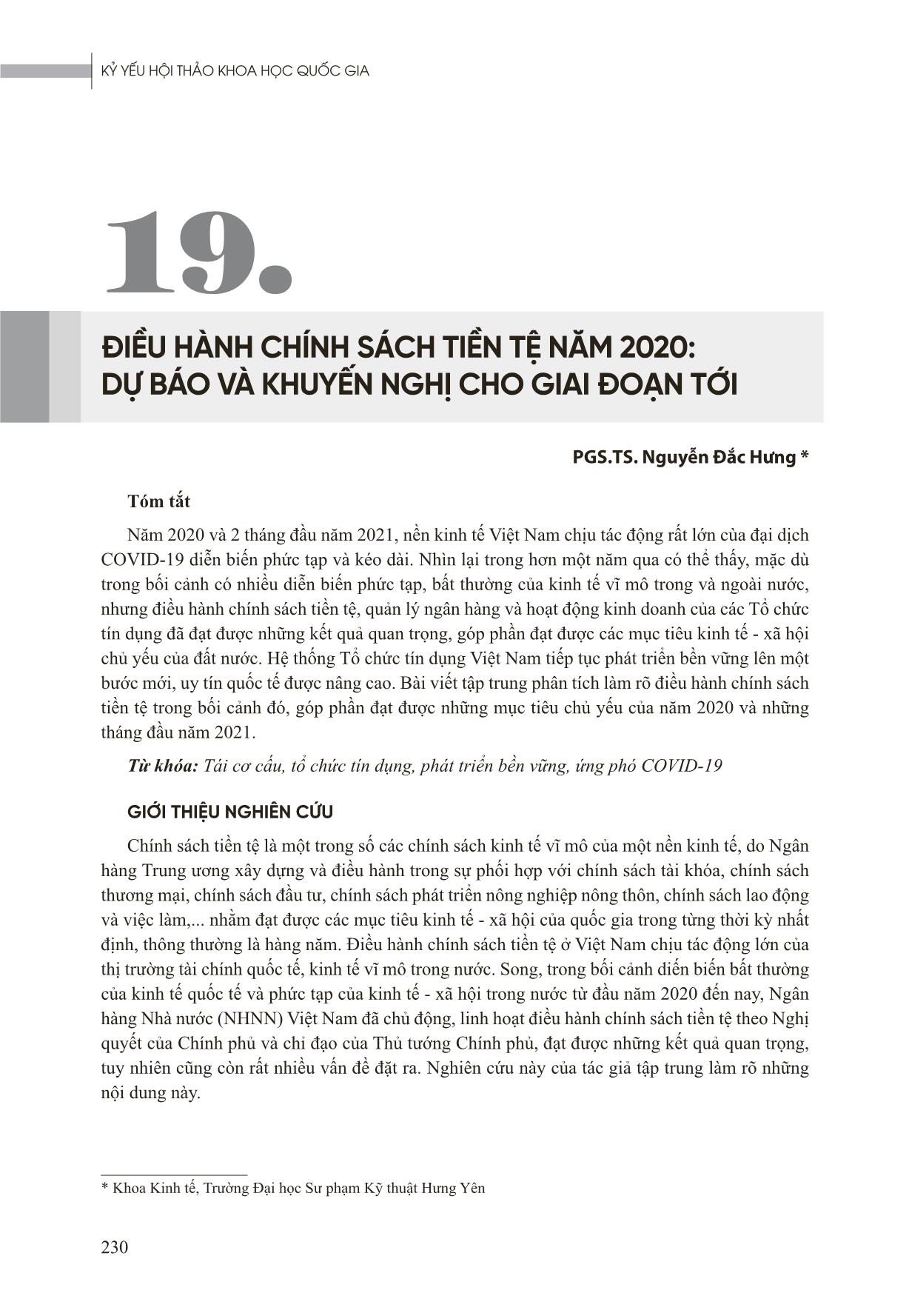 Điều hành chính sách tiền tệ năm 2020: Dự báo và khuyến nghị cho giai đoạn tới trang 1