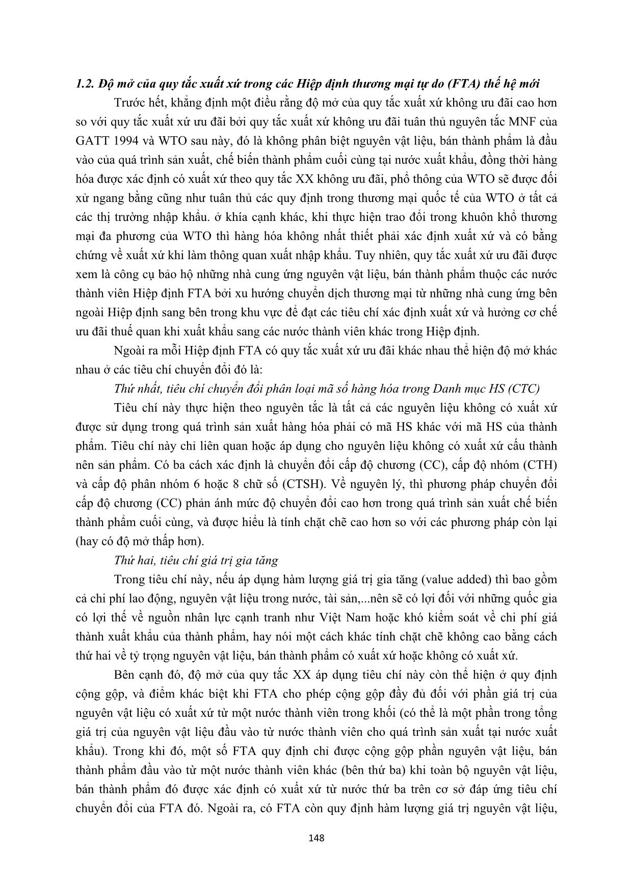 Độ mở quy tắc xuất xứ trong các hiệp định thương mại tự do thế hệ mới: Lý luận và thực tiễn của Việt Nam trang 4