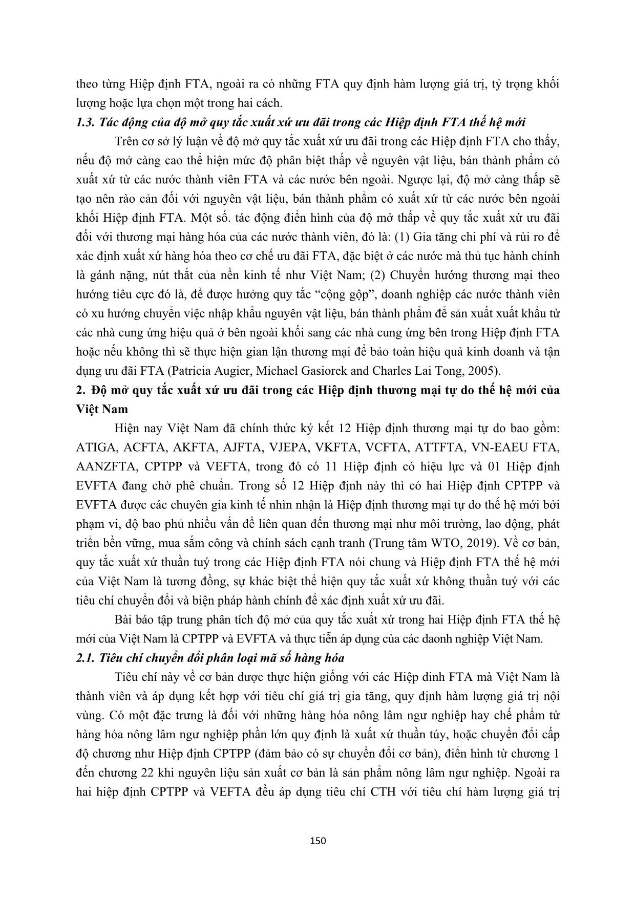 Độ mở quy tắc xuất xứ trong các hiệp định thương mại tự do thế hệ mới: Lý luận và thực tiễn của Việt Nam trang 6