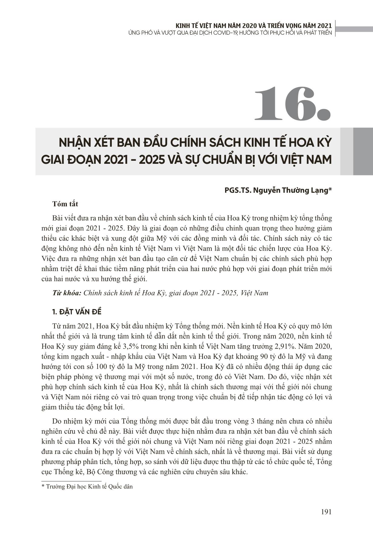 Nhận xét ban đầu chính sách kinh tế Hoa Kỳ giai đoạn 2021-2025 và sự chuẩn bị với Việt Nam trang 1