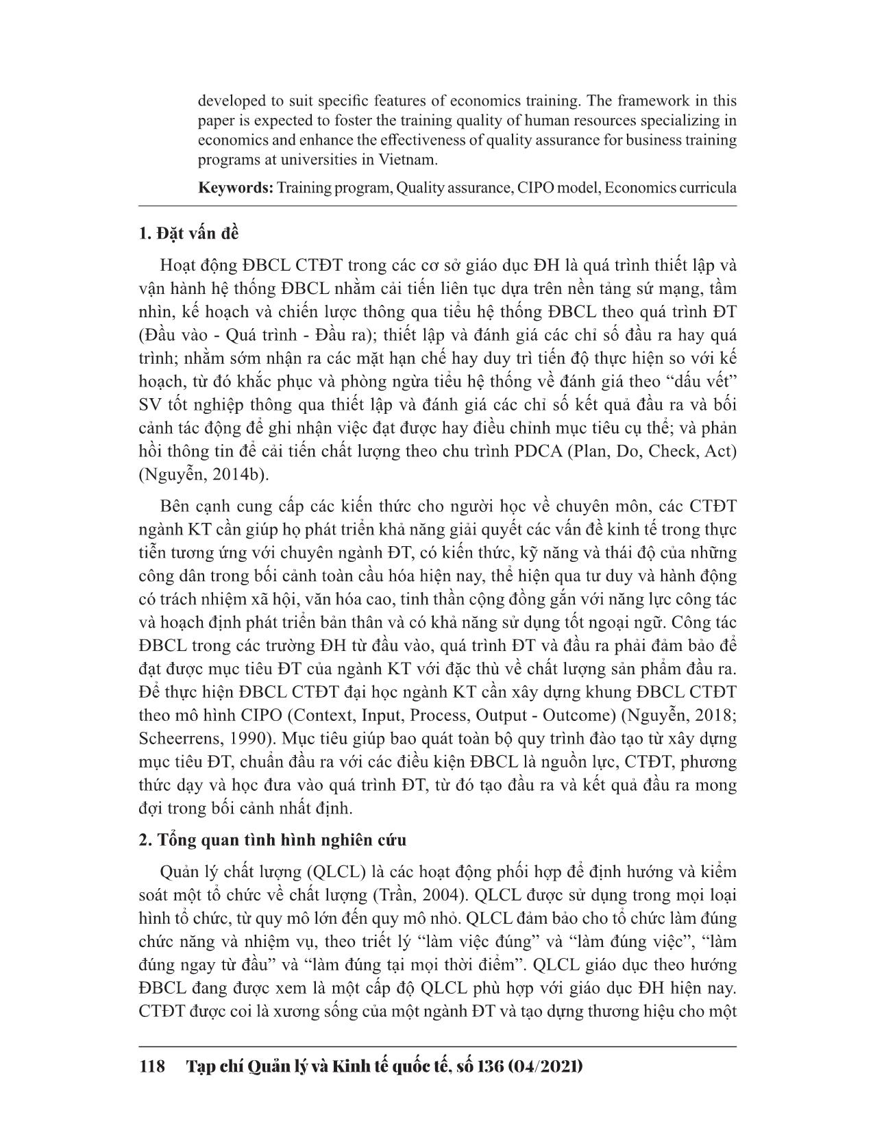Phân tích khung đảm bảo chất lượng chương trình đào tạo đại học ngành Kinh tế dựa vào mô hình CIPO tại Việt Nam trang 2