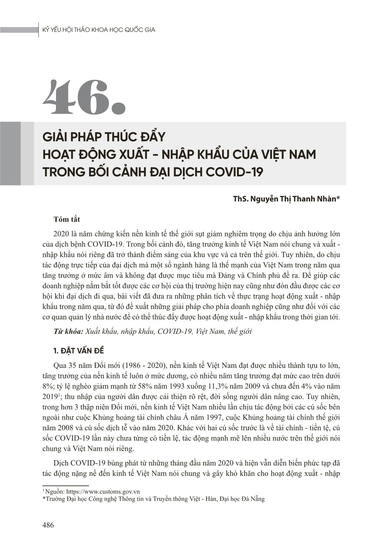 Giải pháp thúc đẩy hoạt động xuất - Nhập khẩu của Việt Nam trong bối cảnh đại dịch Covid-19 trang 1