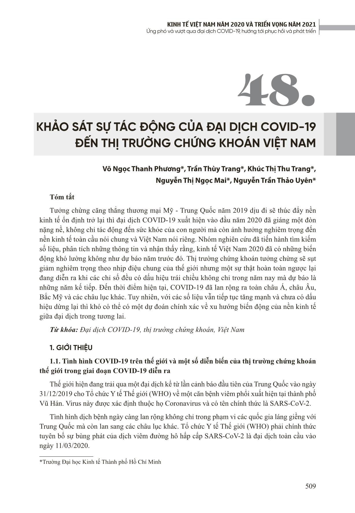 Khảo sát sự tác động của đại dịch Covid-19 đến thị trường chứng khoán Việt Nam trang 1
