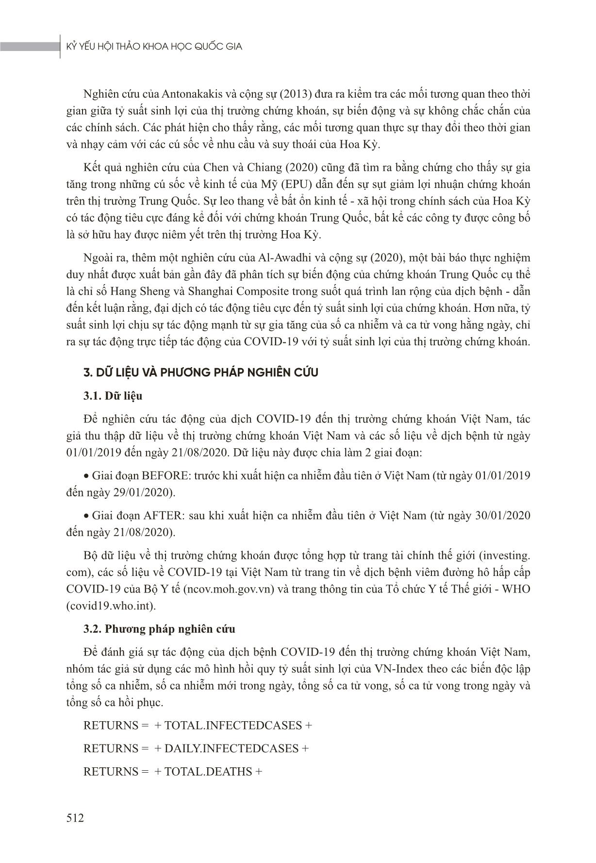 Khảo sát sự tác động của đại dịch Covid-19 đến thị trường chứng khoán Việt Nam trang 4