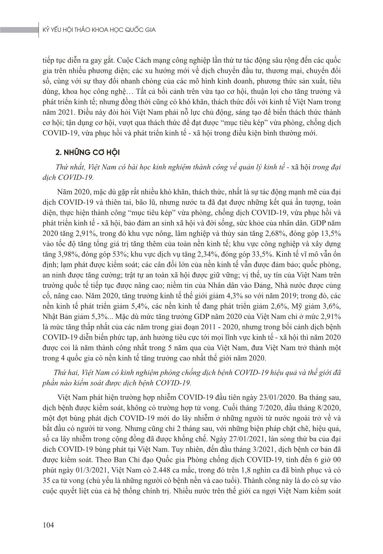 Kinh tế Việt Nam năm 2021: Cơ hội, thách thức và triển vọng trang 2