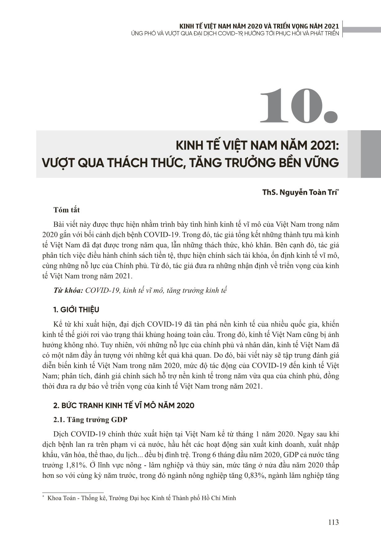 Kinh tế Việt Nam năm 2021: Vượt qua thách thức, tăng trưởng bền vững trang 1