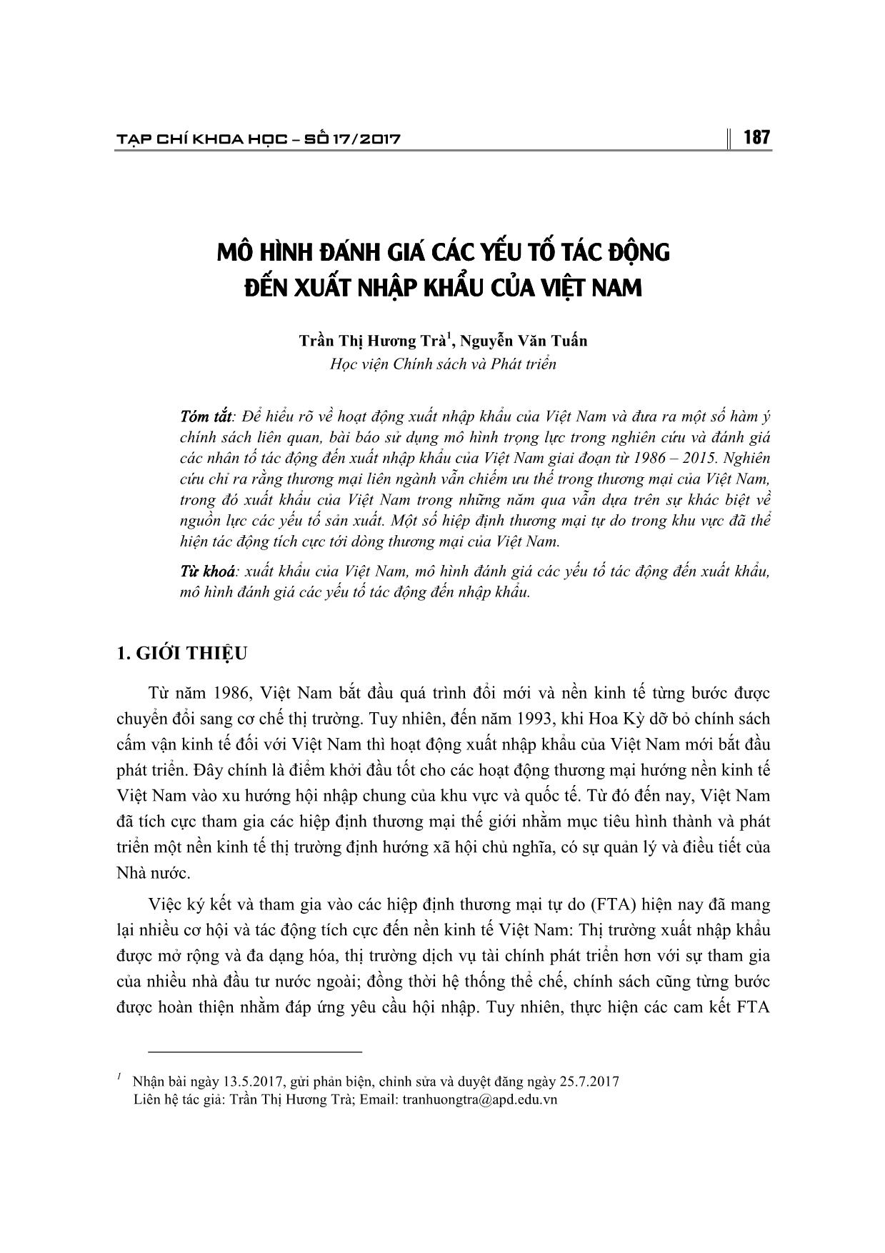 Mô hình đánh giá các yếu tố tác động đến xuất nhập khẩu của Việt Nam trang 1