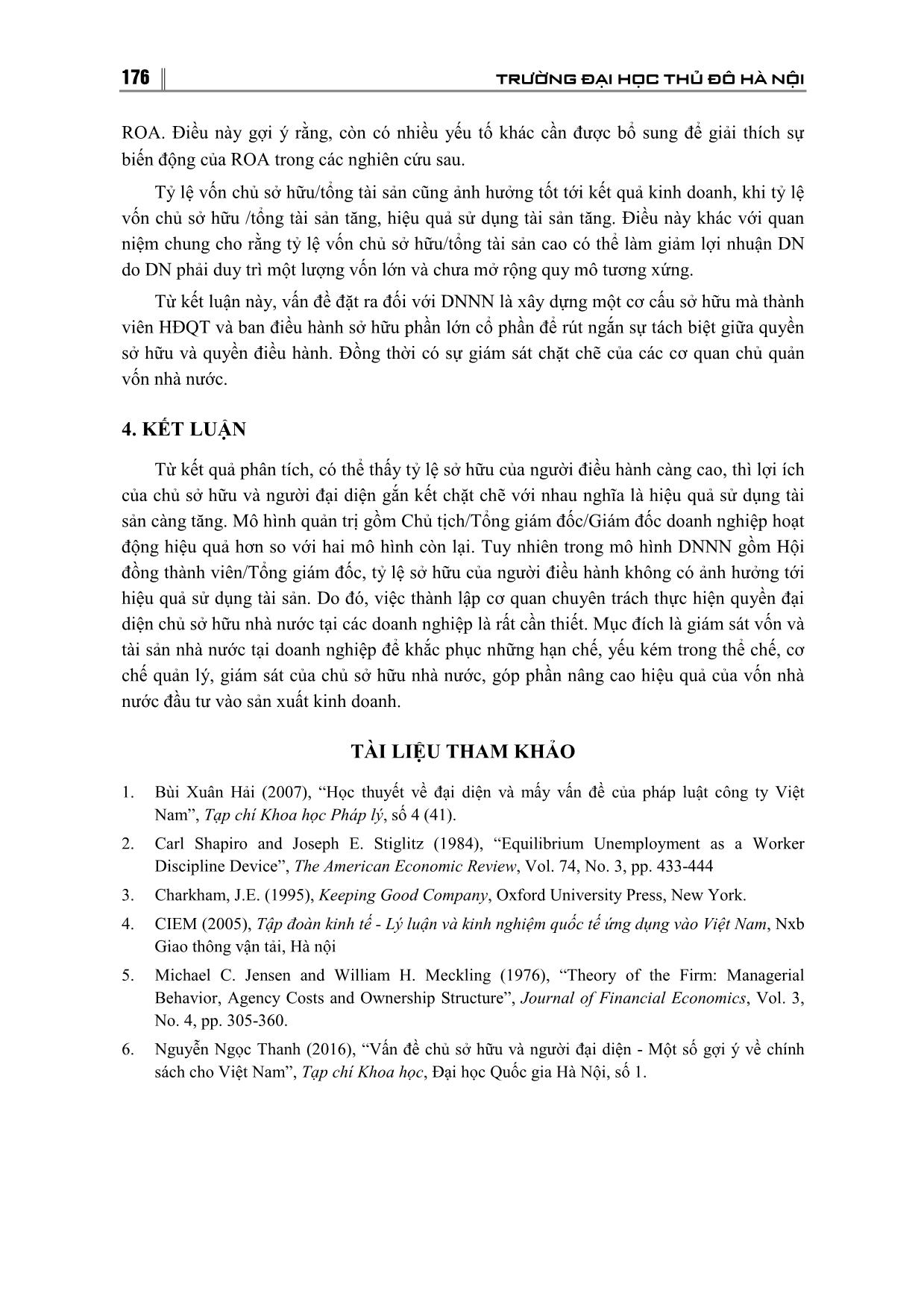 Mô hình đánh giá tác động của mối quan hệ chủ sở hữu - Người đại diện đến hiệu quả hoạt động kinh doanh trong các doanh nghiệp nhà nước trang 7