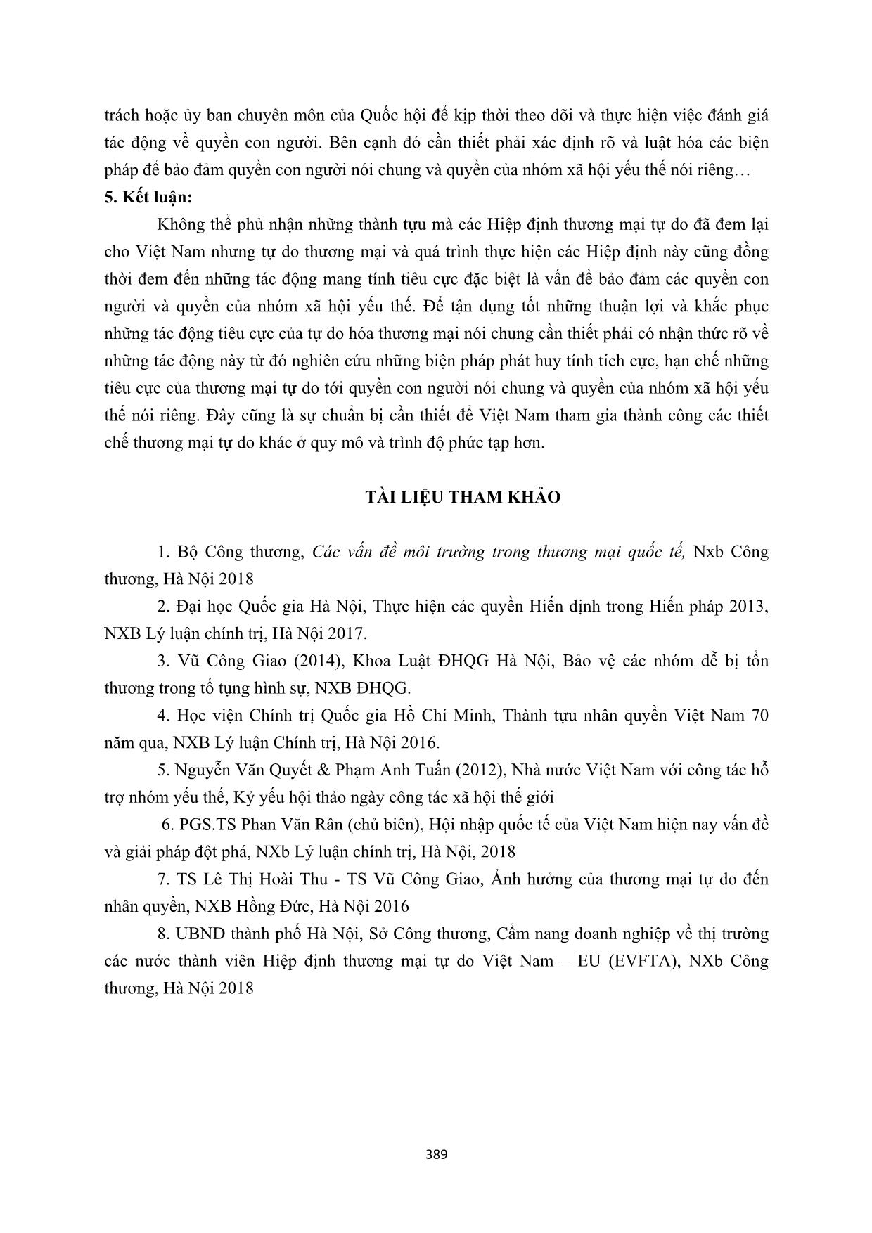 Một Số ảnh Hưởng Của Các Hiệp định Thương Mại Tự Do Tới Việc Bảo đảm Quyền Của Nhóm Xã Hội Yếu 7663