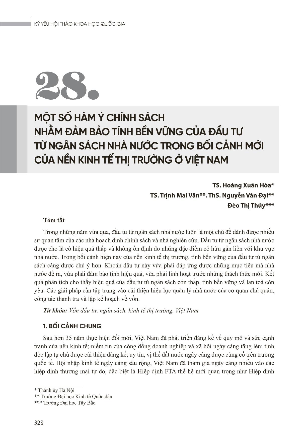 Một số hàm ý chính sách nhằm đảm bảo tính bền vững của đầu tư từ ngân sách nhà nước trong bối cảnh mới của nền kinh tế thị trường ở Việt Nam trang 1