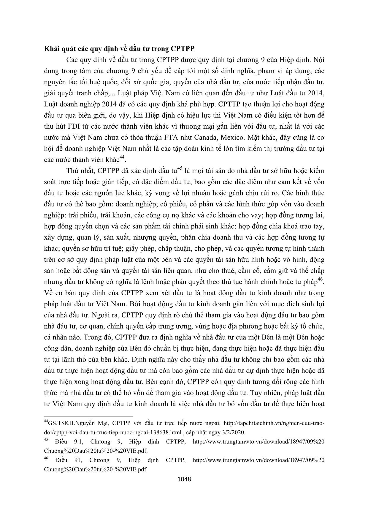 Nghiên cứu các quy định về đầu tư trong hiệp định đối tác toàn diện và tiến bộ xuyên Thái Bình Dương (CPTPP) – So sánh với pháp luật đầu tư Việt Nam trang 2