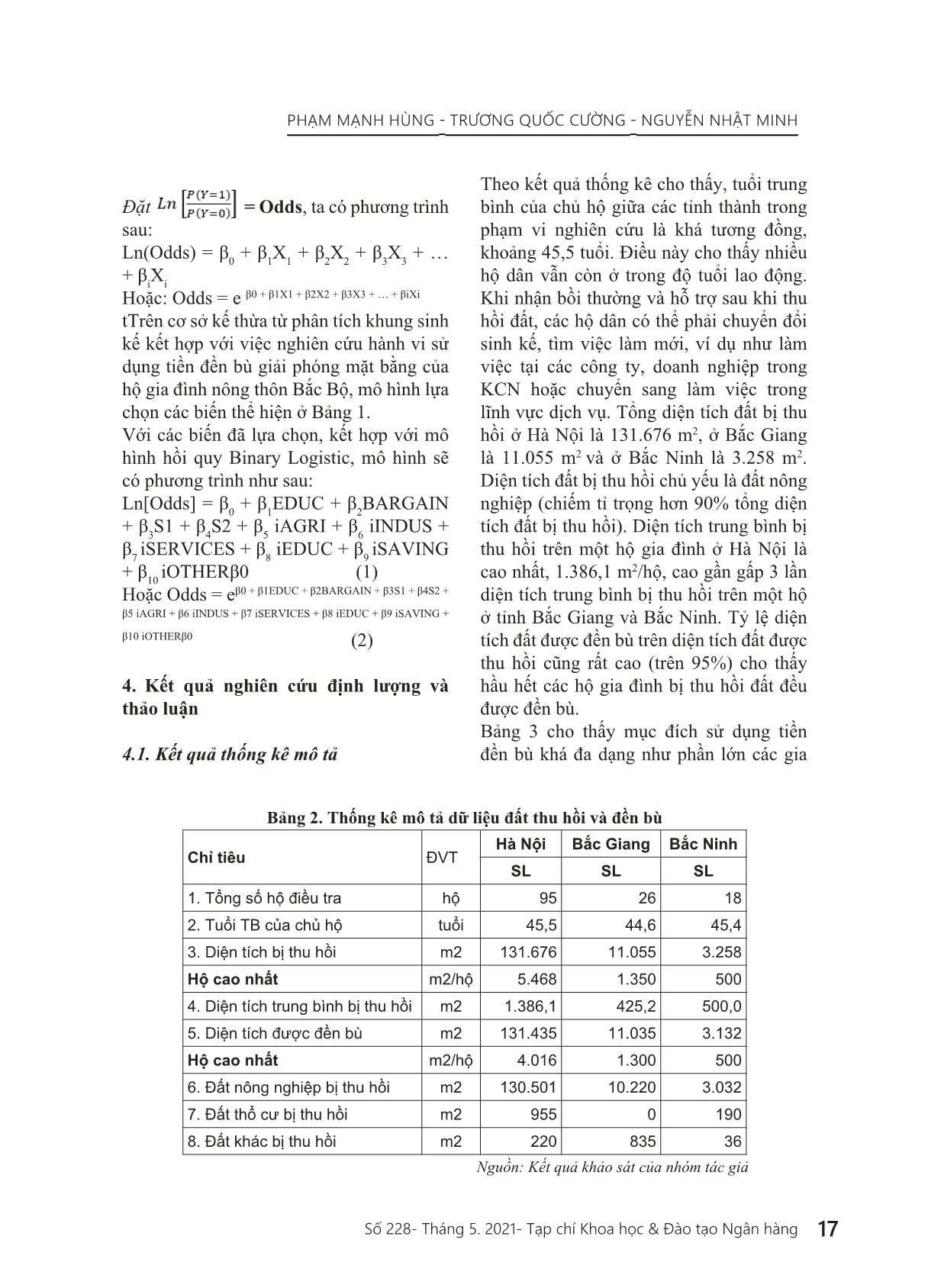 Nghiên cứu hành vi sử dụng tiền đền bù giải phóng mặt bằng của hộ gia đình nông thôn Bắc Bộ trang 7