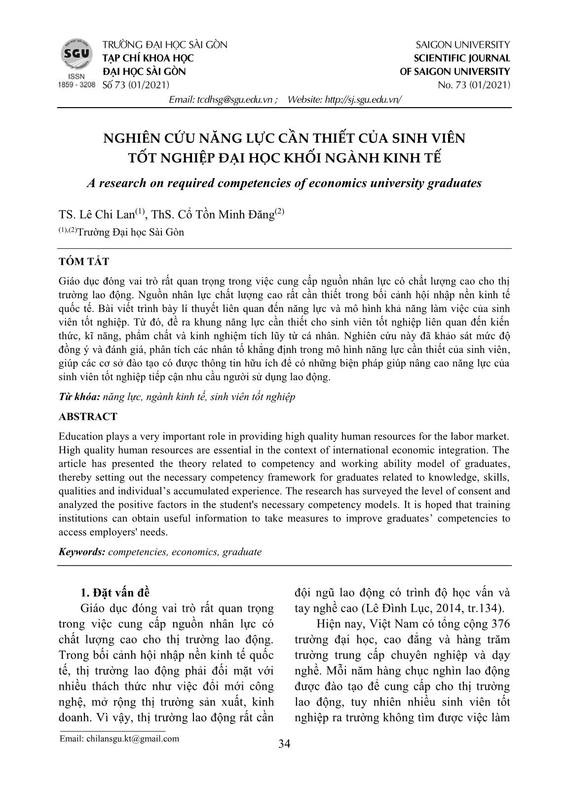 Nghiên cứu năng lực cần thiết của sinh viên tốt nghiệp đại học khối ngành Kinh tế trang 1