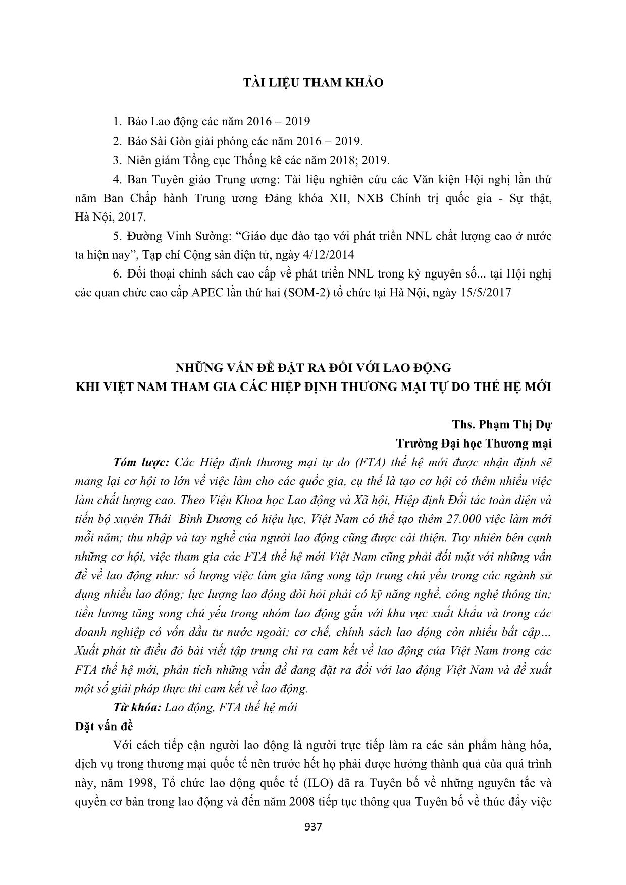 Những vấn đề đặt ra đối với lao động khi Việt Nam tham gia các hiệp định thương mại tự do thế hệ mới trang 1