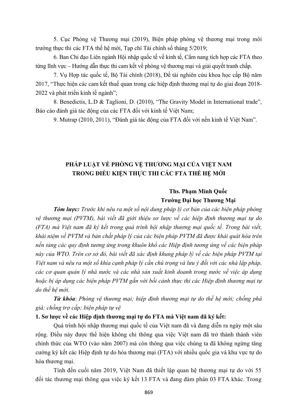 Pháp luật về phòng vệ thương mại của Việt Nam trong điều kiện thực thi các FTA thế hệ mới trang 1