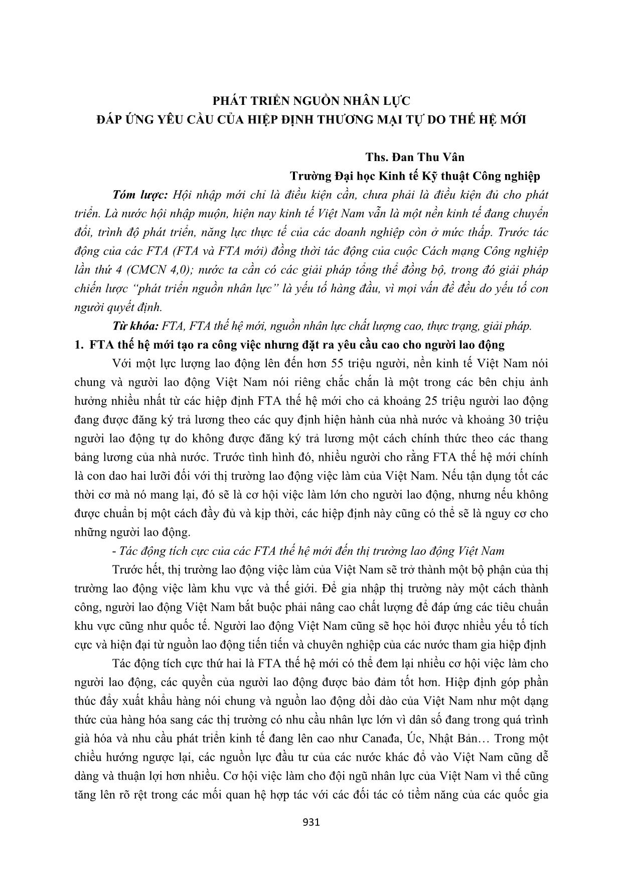 Phát triển nguồn nhân lực đáp ứng yêu cầu của hiệp định thương mại tự do thế hệ mới trang 1