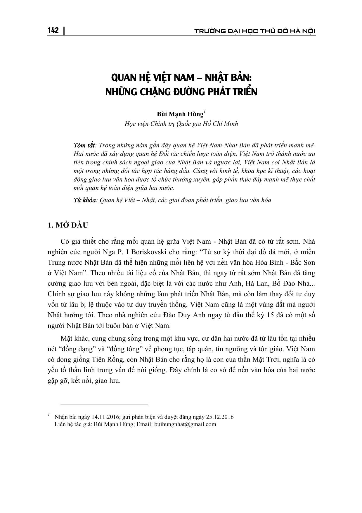 Quan hệ Việt Nam - Nhật Bản: Những chặng đường phát triển trang 1