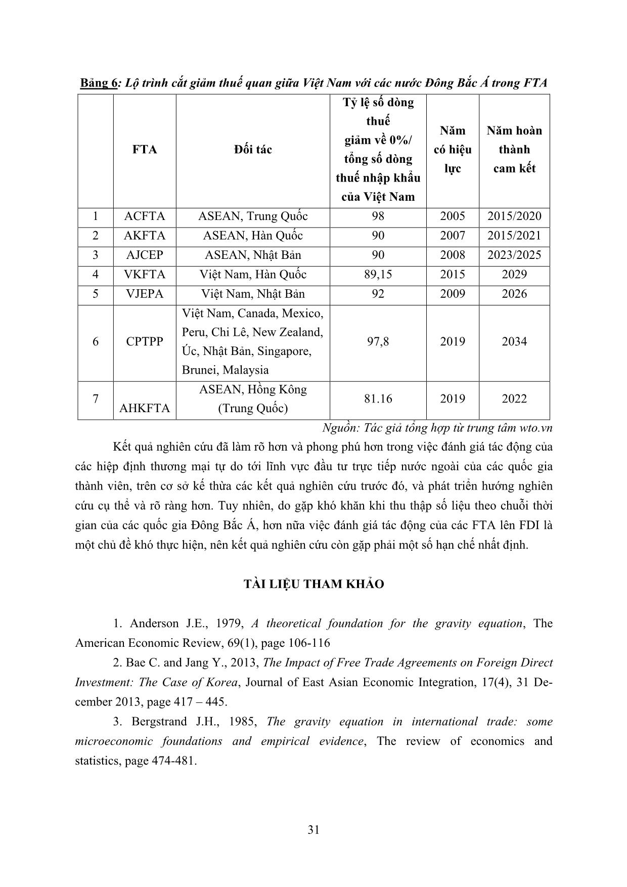 Tác động của các hiệp định thương mại tự do đối với thu hút vốn đầu tư từ các quốc gia Đông Bắc Á vào Việt Nam trang 10