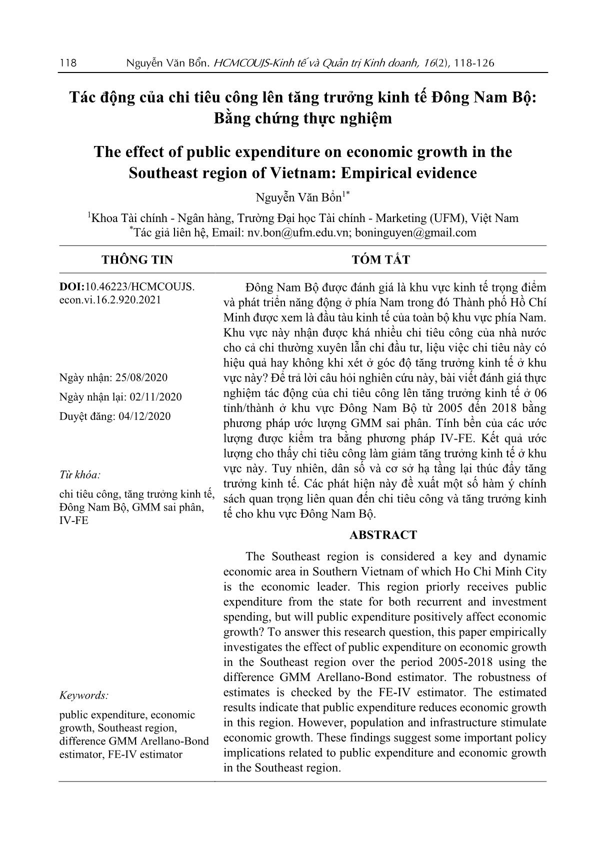 Tác động của chi tiêu công lên tăng trưởng kinh tế Đông Nam Bộ: Bằng chứng thực nghiệm trang 1