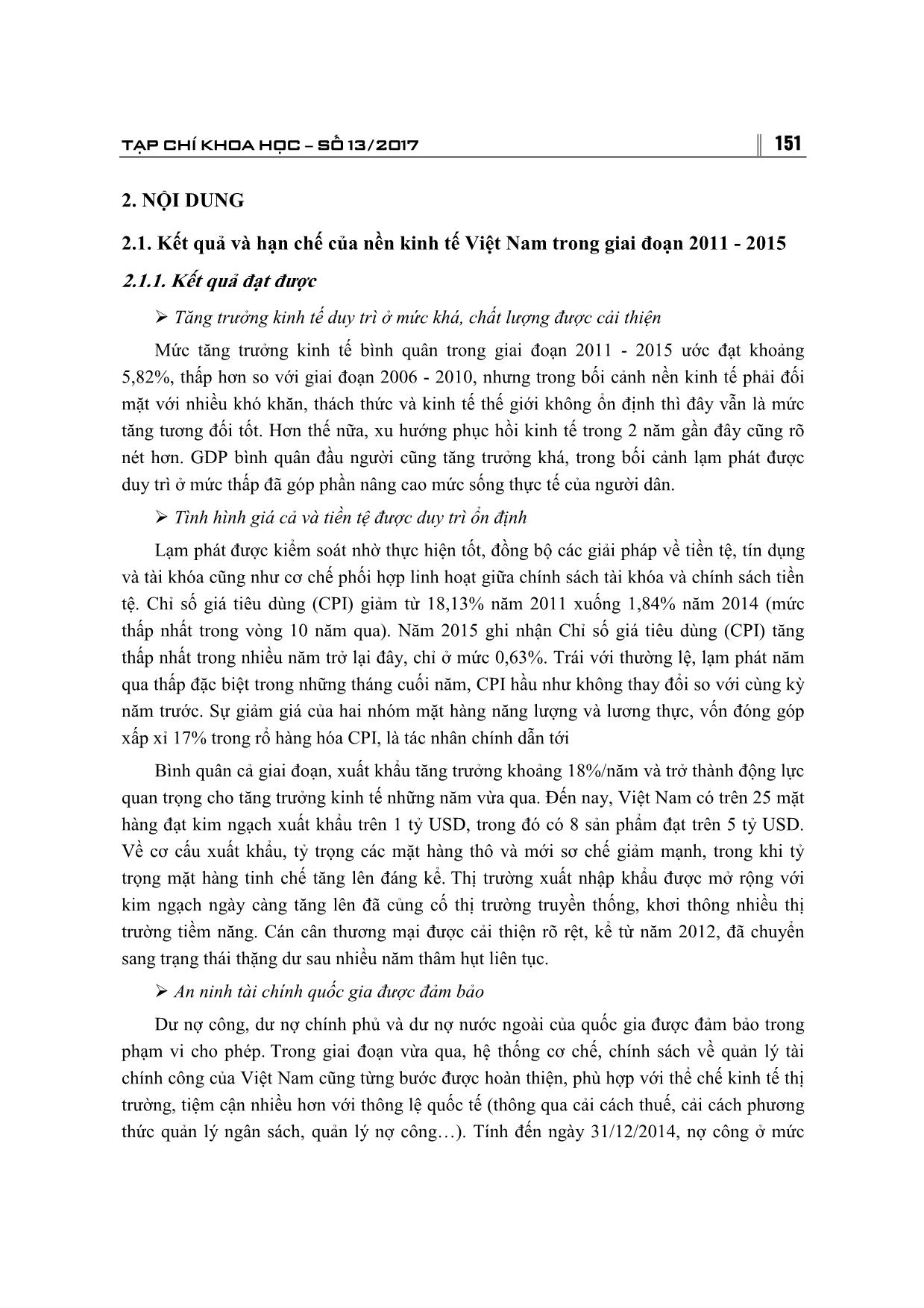 Tác động của cơ chế, chính sách đối với kiềm chế lạm phát, ổn định và tăng trưởng kinh tế của Việt Nam giai đoạn 2011-2015 trang 2