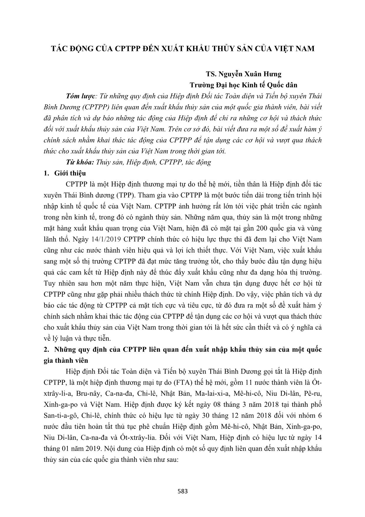 Tác động của CPTPP đến xuất khẩu thủy sản của Việt Nam trang 1