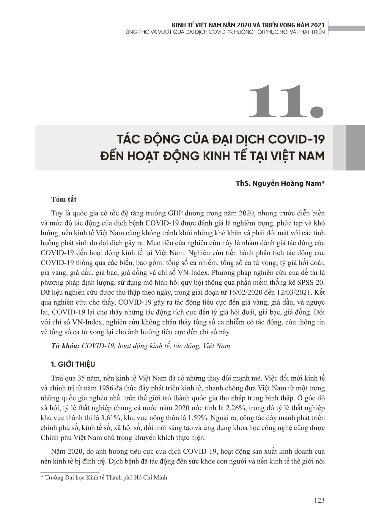 Tác động của đại dịch Covid-19 đến hoạt động kinh tế tại Việt Nam trang 1