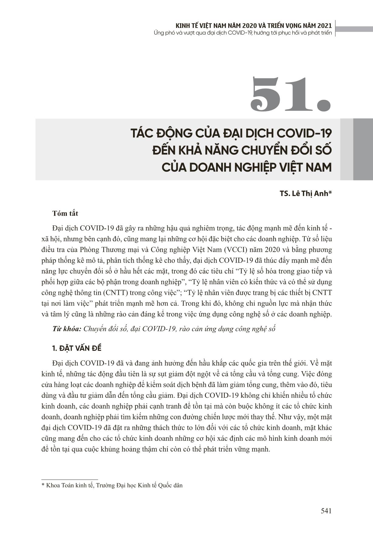 Tác động của đại dịch Covid-19 đến khả năng chuyển đổi số của doanh nghiệp Việt Nam trang 1