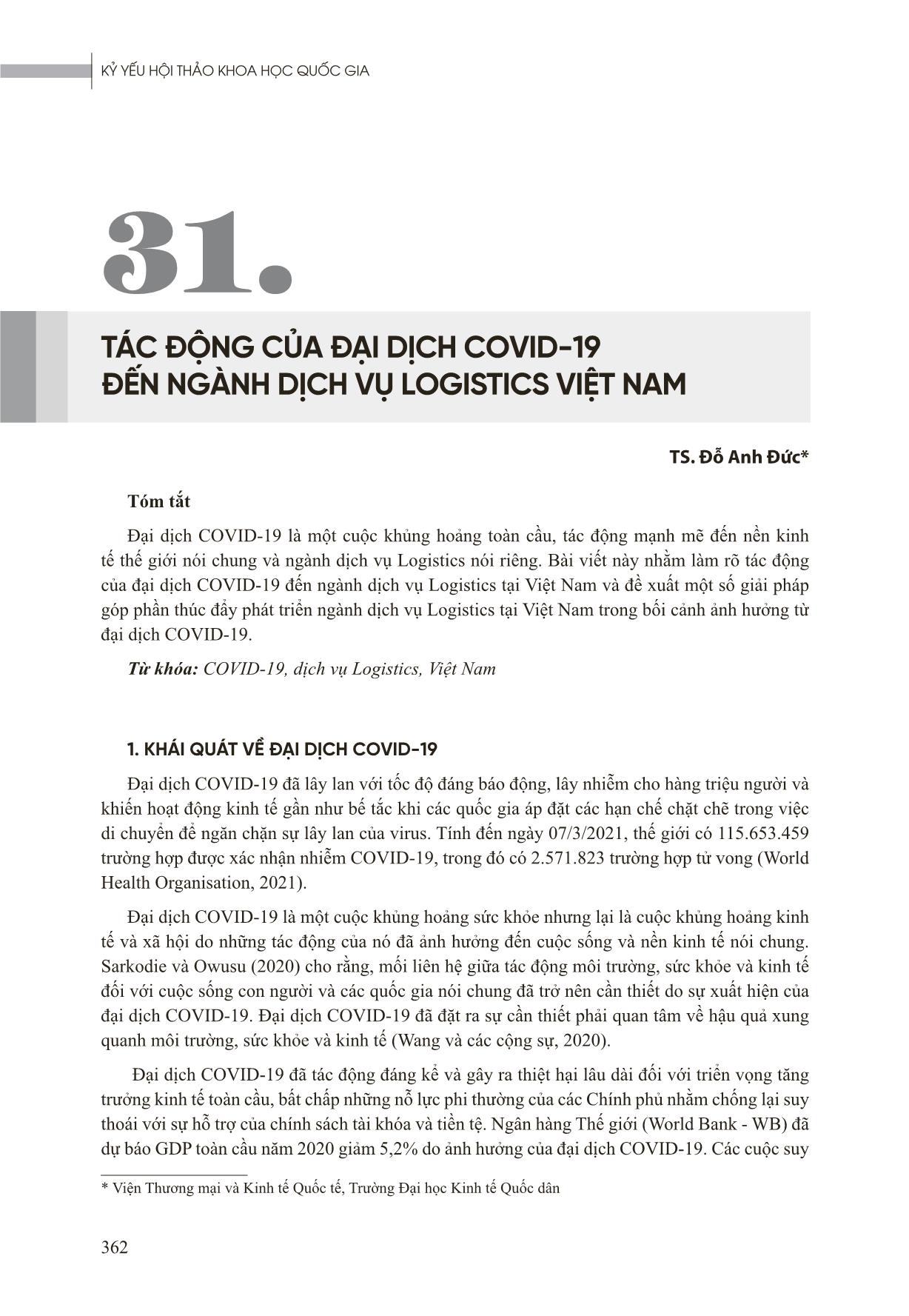 Tác động của đại dịch Covid-19 đến ngành Dịch vụ Logistics Việt Nam trang 1