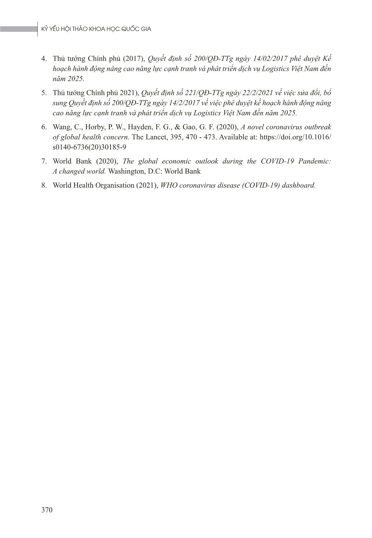 Tác động của đại dịch Covid-19 đến ngành Dịch vụ Logistics Việt Nam trang 9