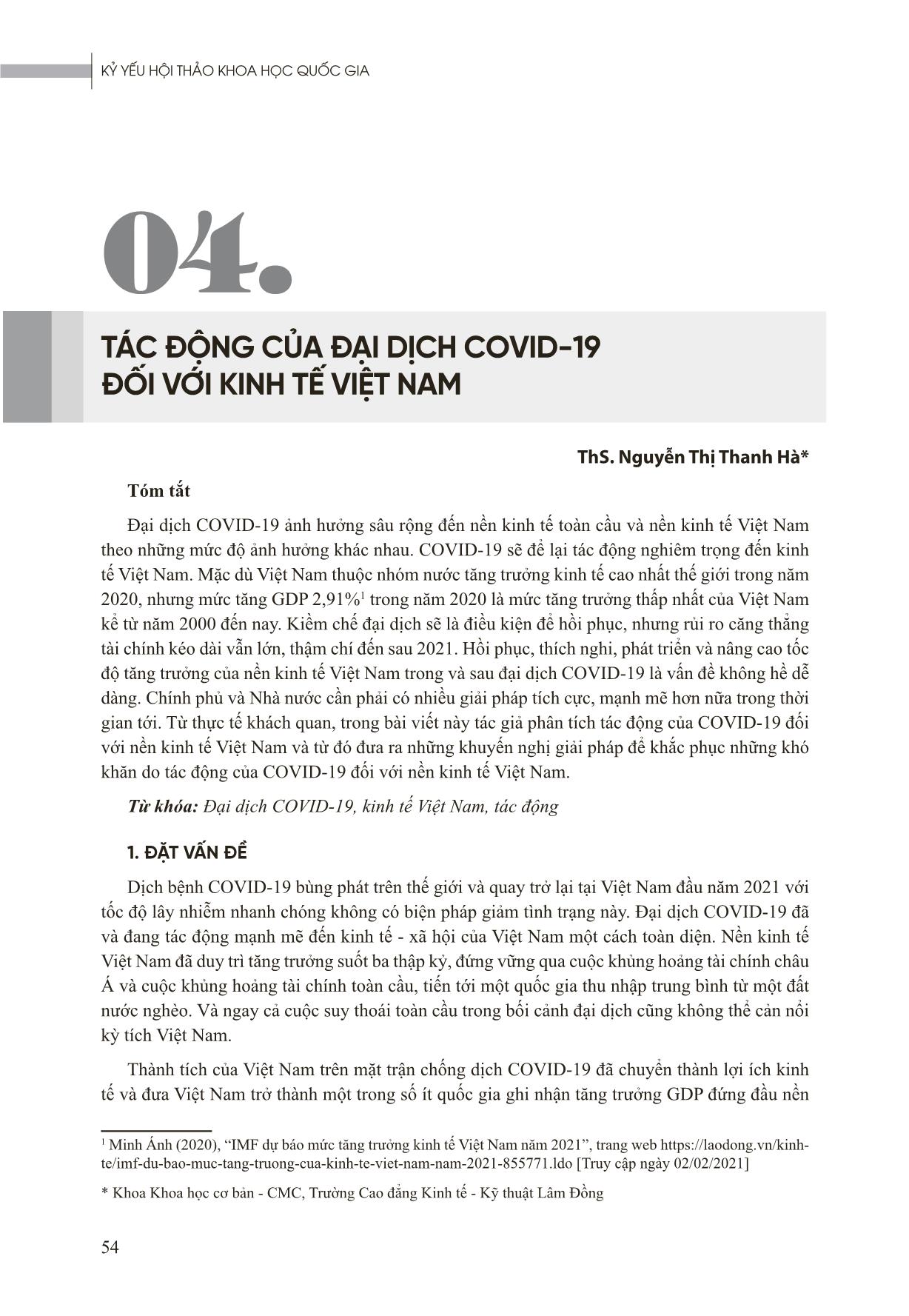 Tác động của đại dịch Covid-19 đối với kinh tế Việt Nam trang 1